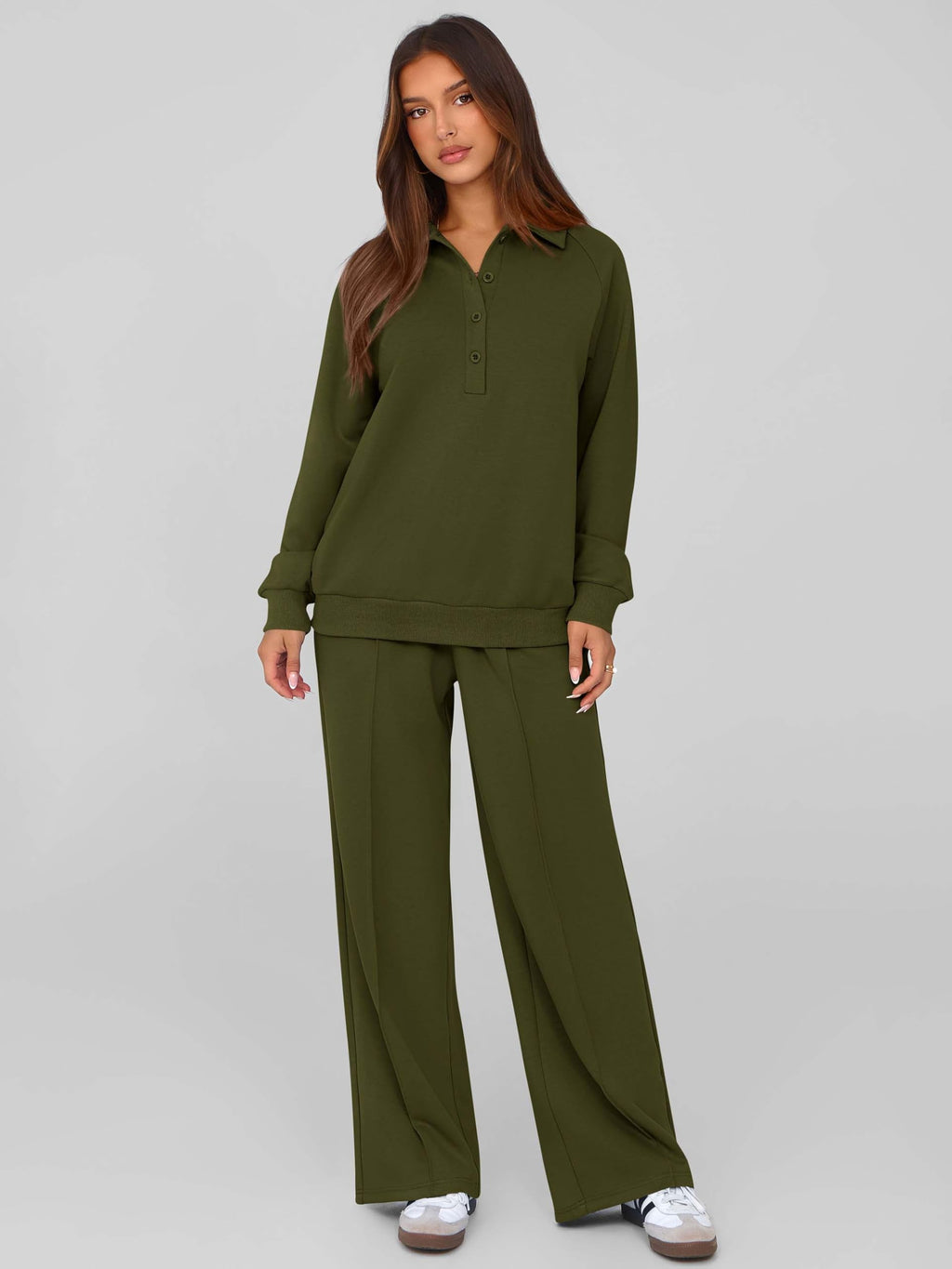 PRETTYGARDEN Women Fall 2 Piece Outfits Sweatsuits Lounge Sets Quarter Button Long Sleeve Sweatshirt, Wide Leg Sweat Pants, Casual 2 Piece Sets Tracksuit, Airport Travel Outfits for Women