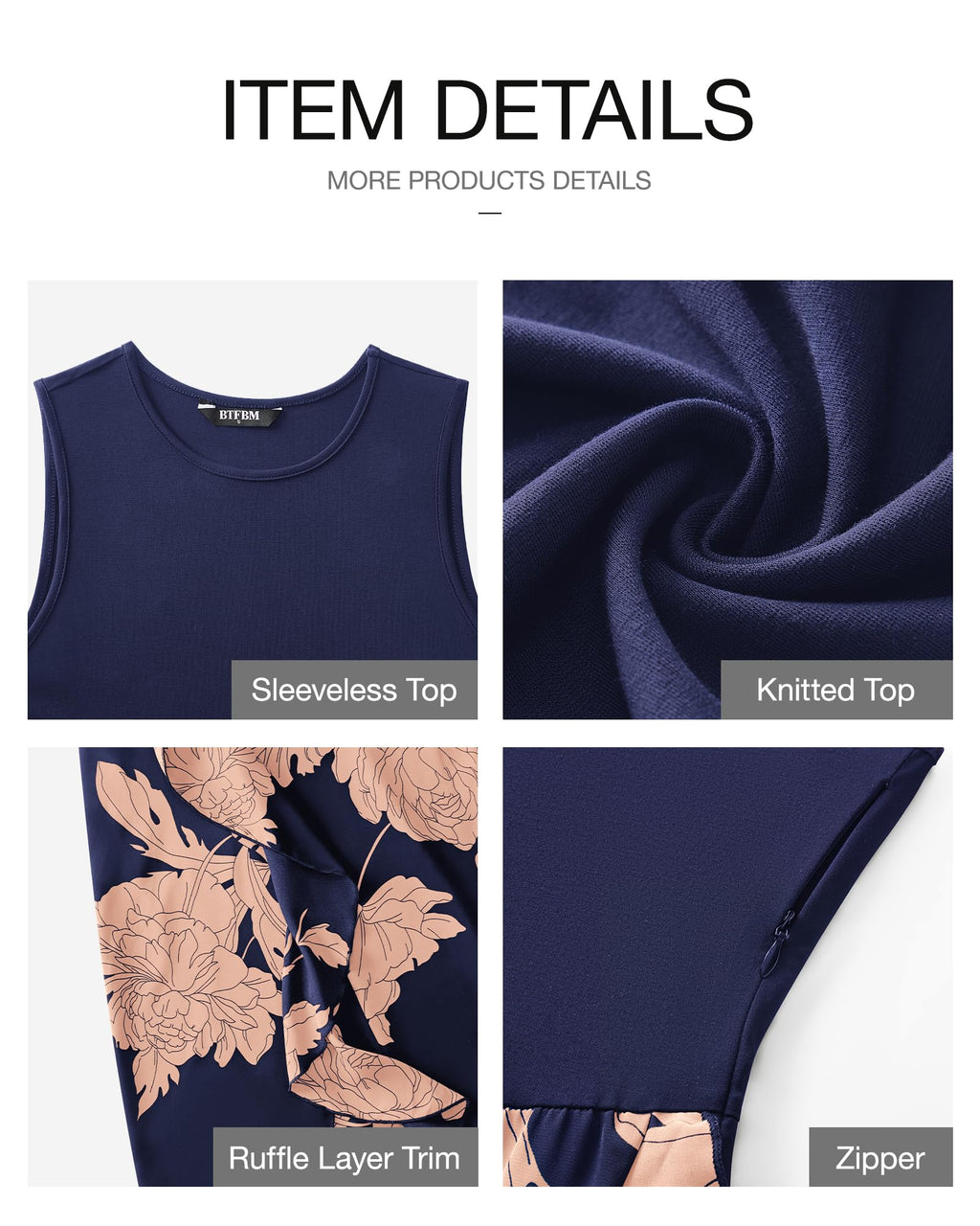 FreshPretty Women Casual Sleeveless Summer Dresses Spring Crewneck Patchwork Boho Floral Ruffle Cocktail Party Midi Dress