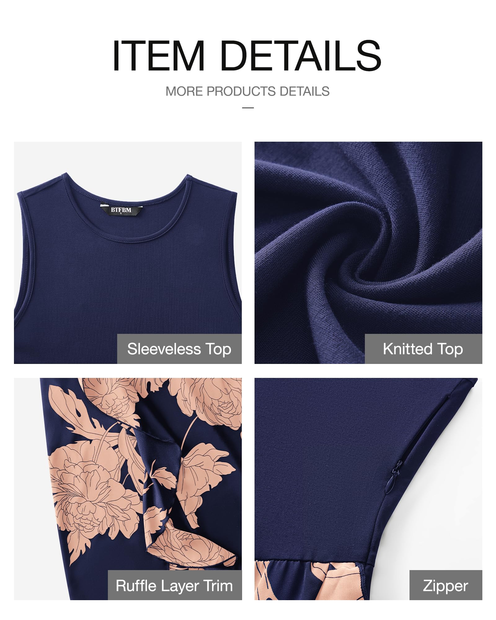 FreshPretty Women Casual Sleeveless Summer Dresses Spring Crewneck Patchwork Boho Floral Ruffle Cocktail Party Midi Dress