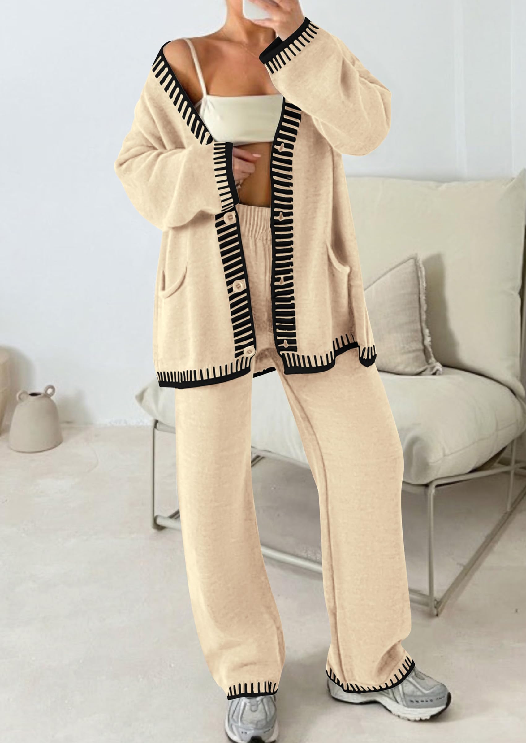 PRETTYGARDEN Lounge Sets for Women Fall Loungewear 2 Piece Outfits Cardigan Sweaters Track Suit Matching Winter Clothing