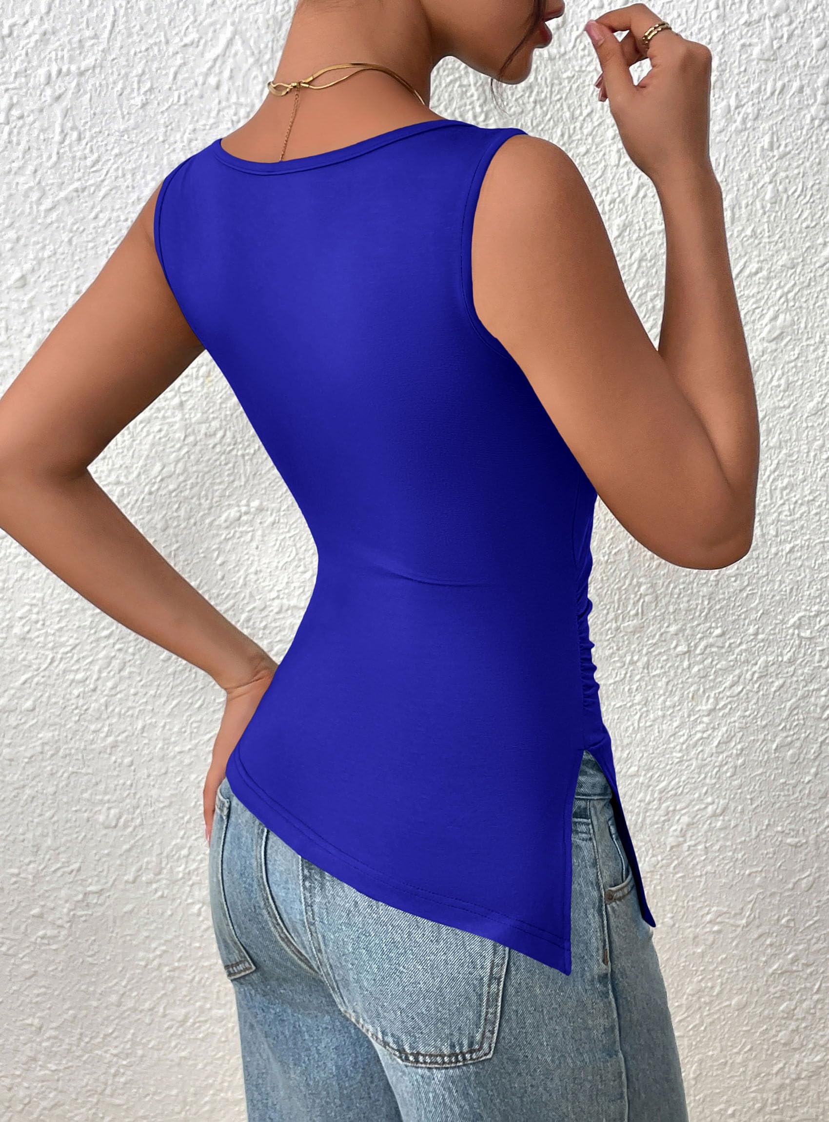 PRETTYGARDEN Womens Ruched Tank Tops  Summer Sleeveless Slim Fit T Shirts Blouses Going Out Y2K Fashion Clothes