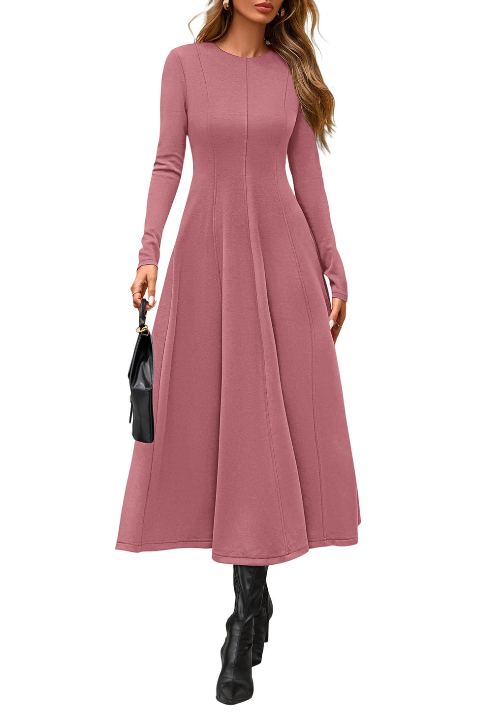 PRETTYGARDEN Cocktail Dresses for Women  Elegant Classy Fall Long Sleeve Midi A Line Flowy Modest Winter Party Dress