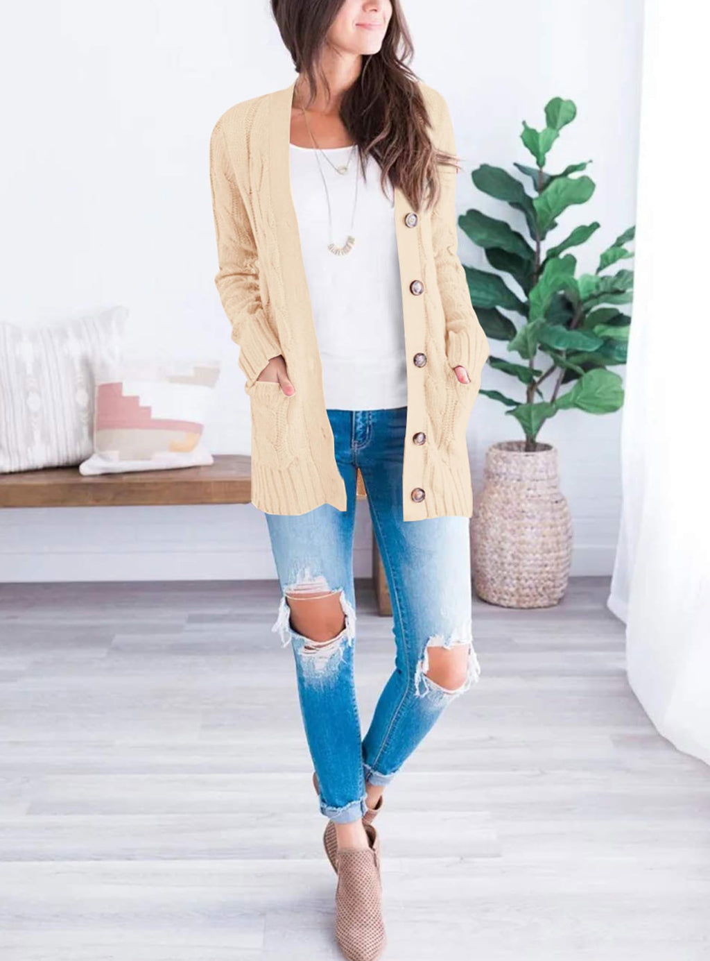 PRETTYGARDEN Women's Open Front Cardigan Sweaters Fall Fashion Button Down Cable Knit Chunky Winter Clothing Outerwear Coats