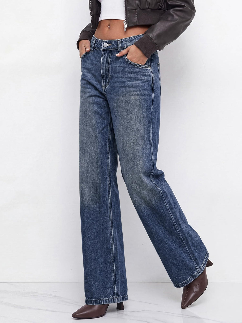 BTFBM Women Casual Straight Leg Jeans Trendy High Waisted, Pockets, Long Denim Pants, Slacks, Bottoms, Vacation Outfits, Travel Airport, Fashion Clothes, Fall Winter