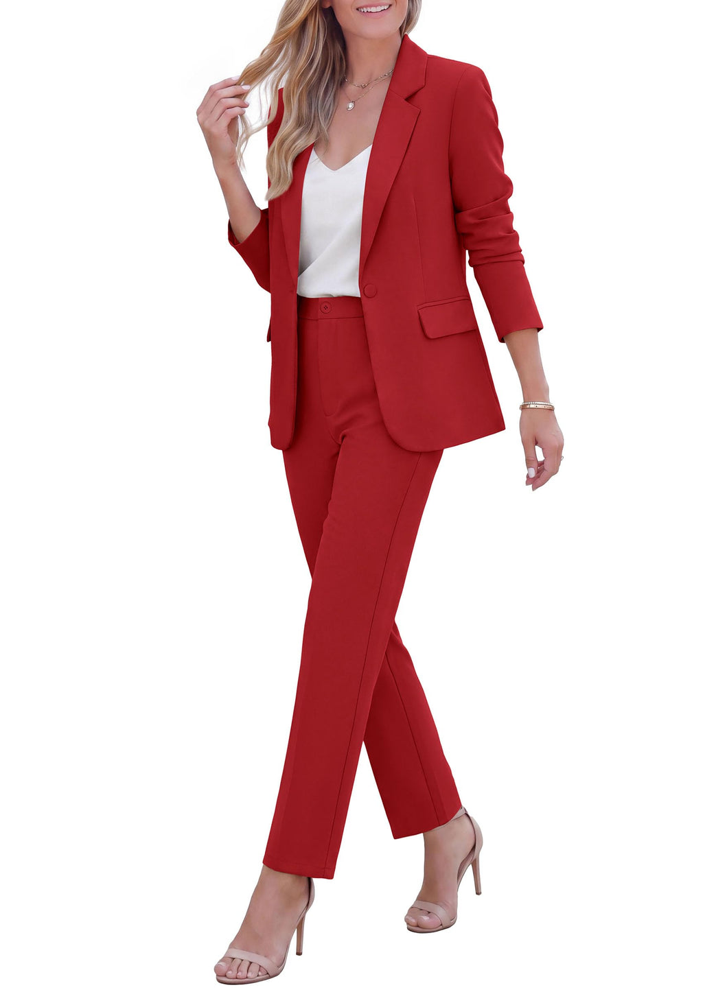 PRETTYGARDEN Two Piece Sets for Women Dressy Pant Suits Lapel Blazer,Straight Leg Dress Pants,Professional Interview Suit Set,Business Casual Outfits,Office Work Clothes,Fall Winter