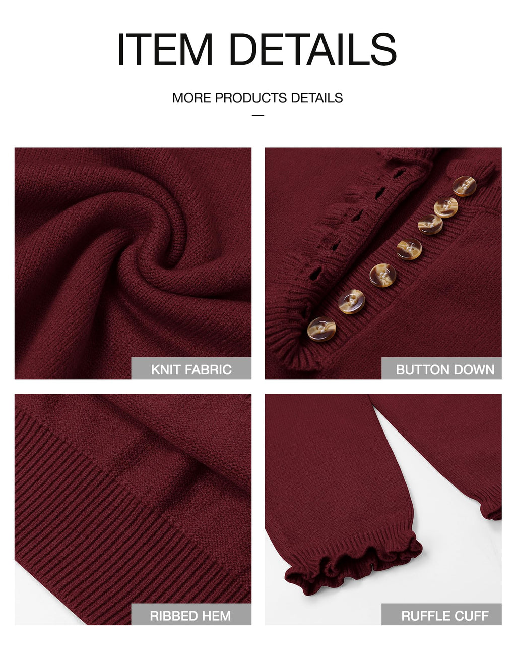 FreshPretty Womens Sweaters Fall Winter Clothes Long Sleeve Button Down Ruffle Crew Neck Casual Knitted Pullover Tops