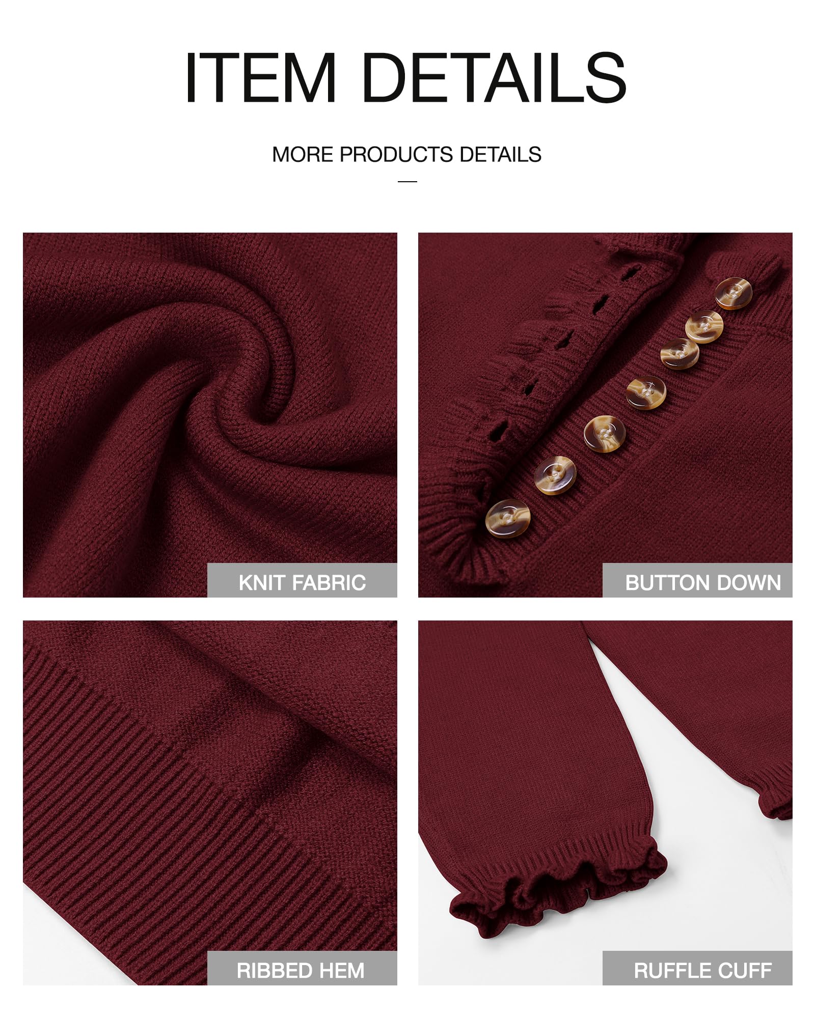 FreshPretty Womens Sweaters Fall Winter Clothes Long Sleeve Button Down Ruffle Crew Neck Casual Knitted Pullover Tops