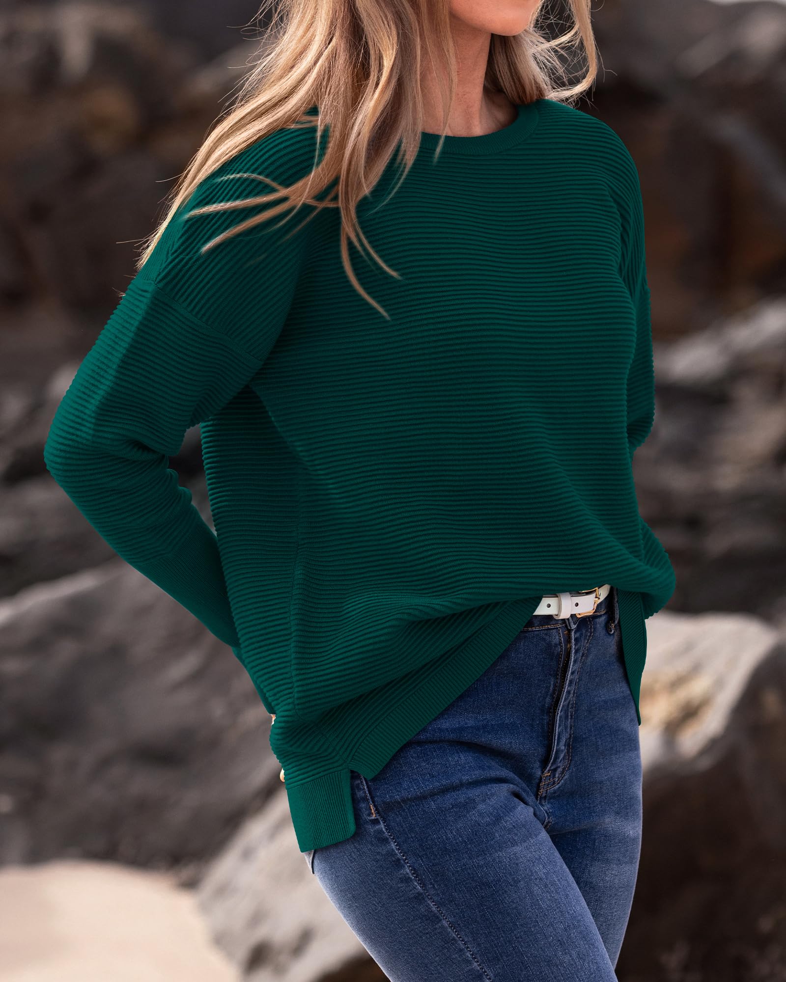 FreshPrettyFall Sweaters for Women Casual Long Sleeve Sweater Striped Loose Fit Pullover Tops