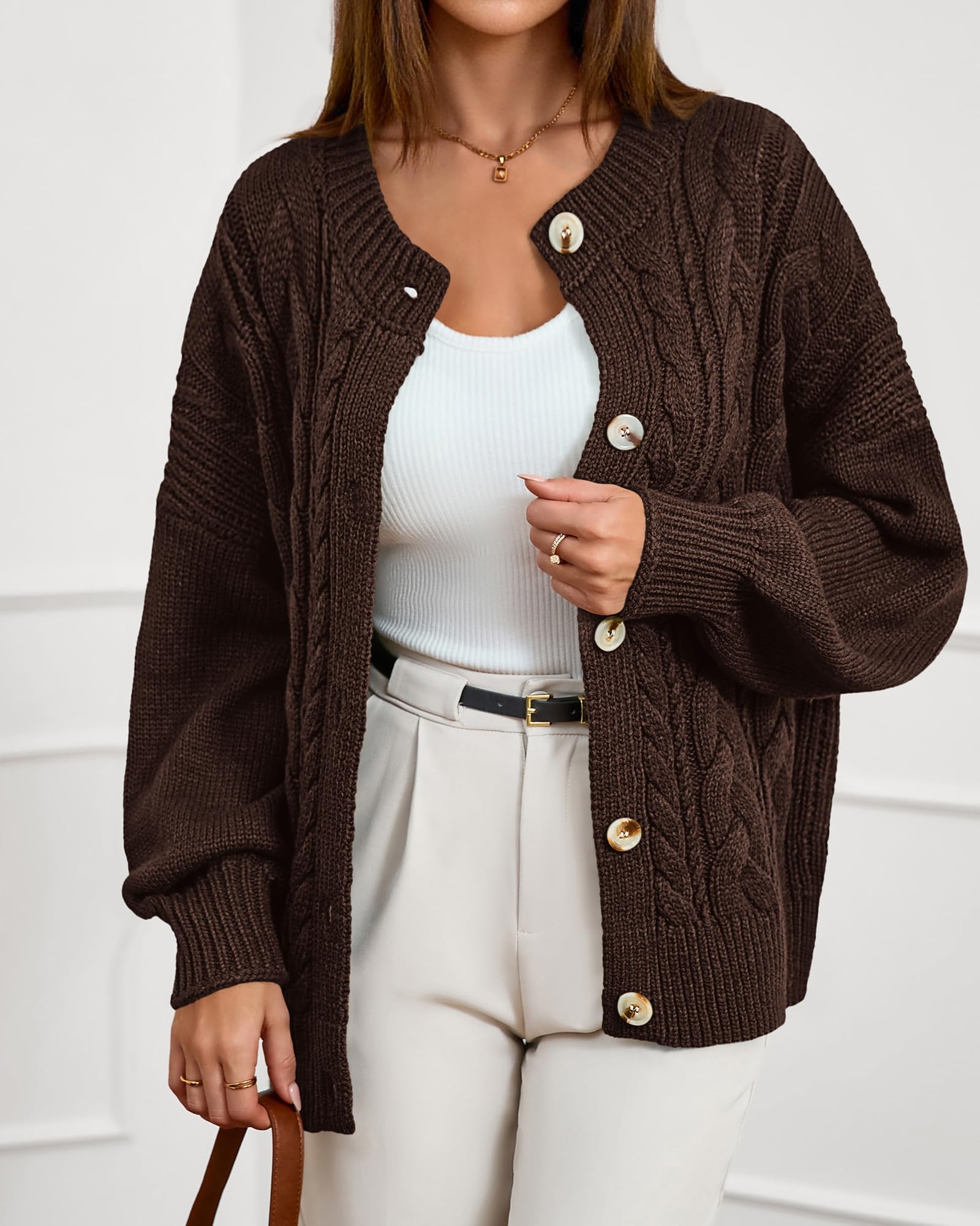 FreshPretty Chunky Cardigan Sweaters for Women Fall Fashion Button Long Sleeve Loose Cable Knit Winter Coats Outerwear