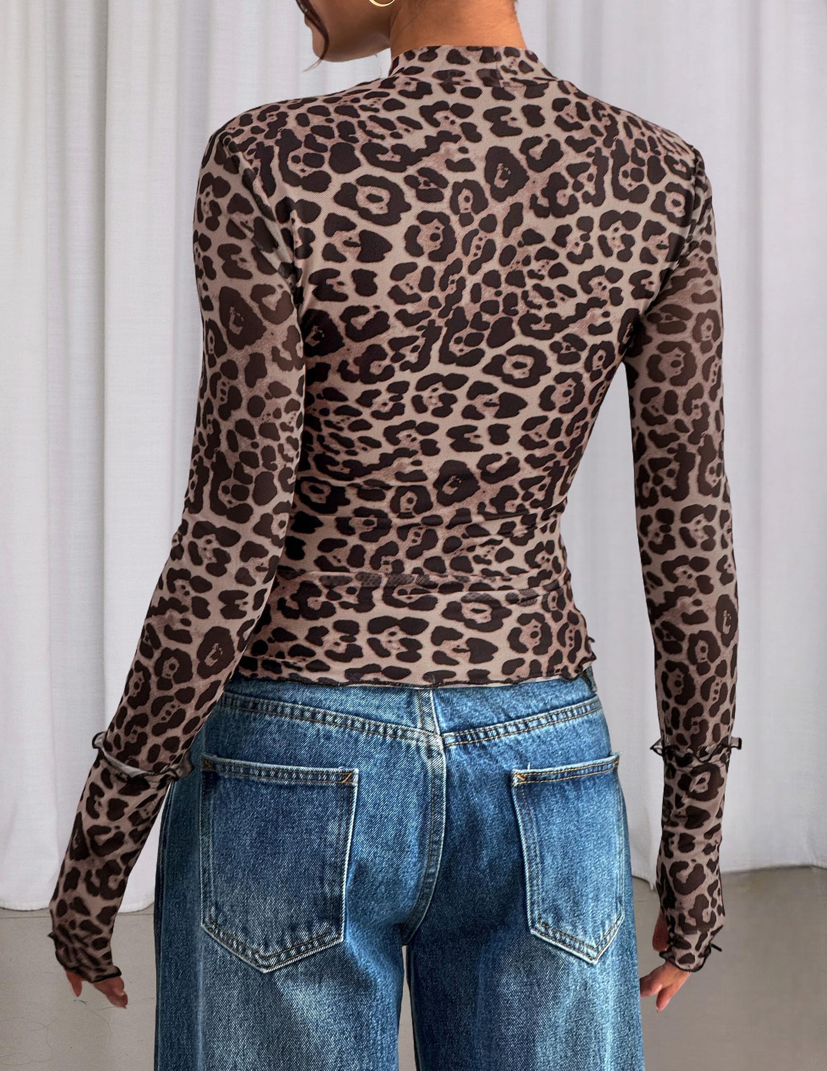 PRETTYGARDEN Womens Fall Mesh Floral Blouses Long Sleeve Going Out Tops Slim Fitted Shirts Date Night Outfits