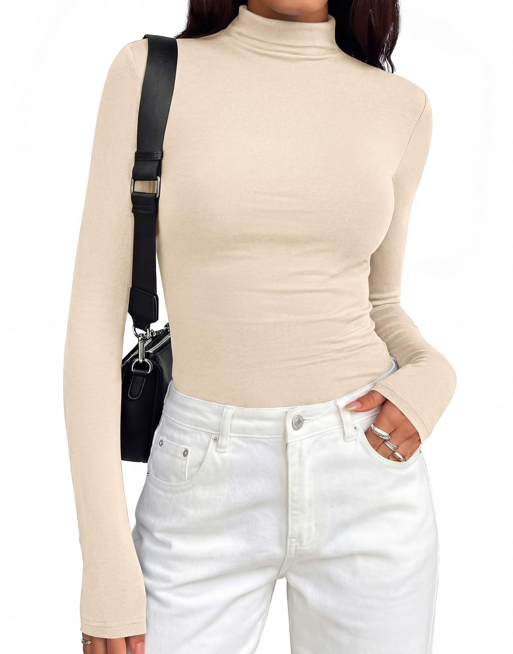 BTFBM Mock Tops for Women Fitted Long Sleeve Shirts Fall Fashion Clothing Thermal Layering Undershirts Going Out Outfits