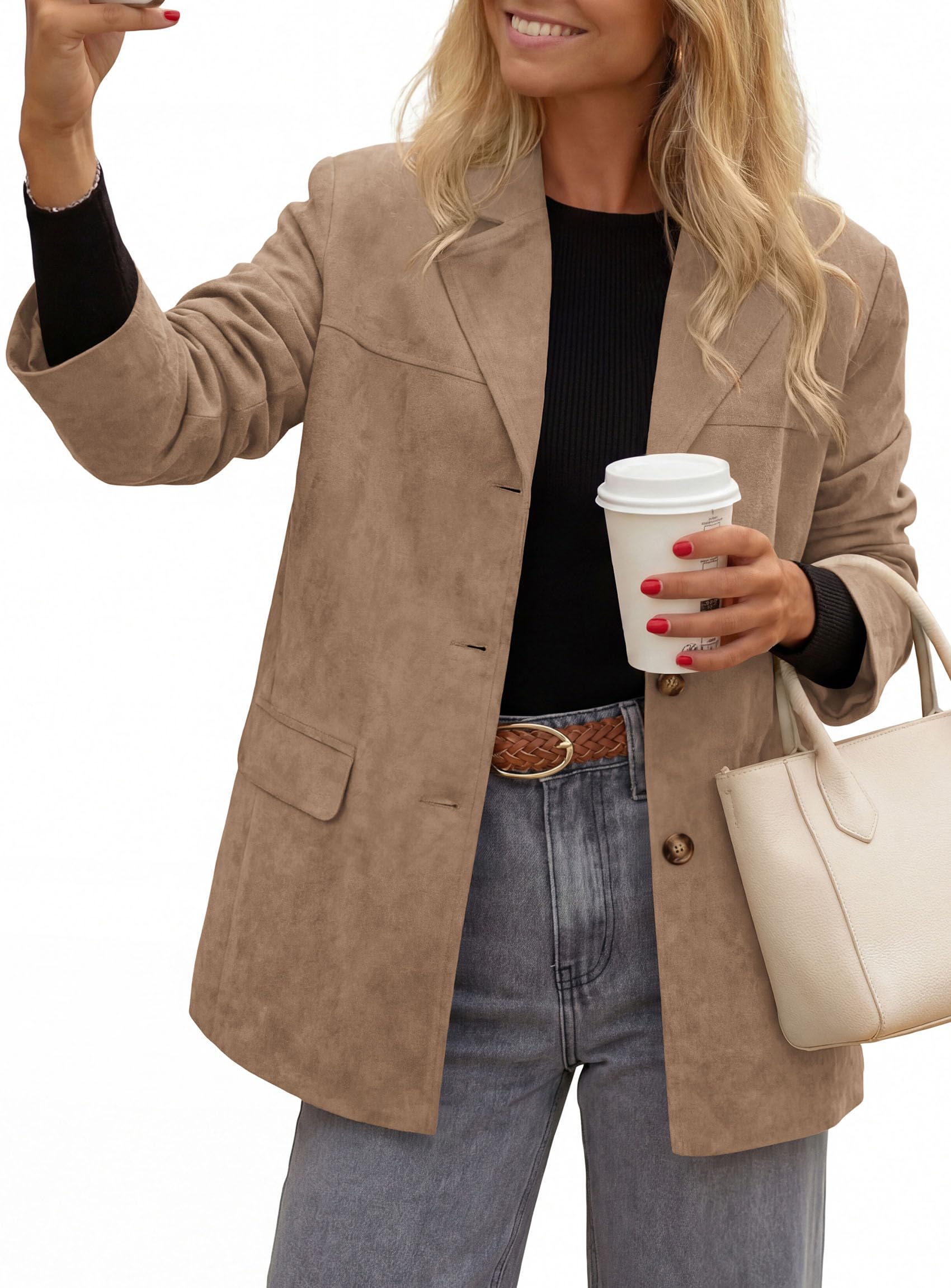 PRETTYGARDEN Women's Faux Suede Western Blazer Jacket