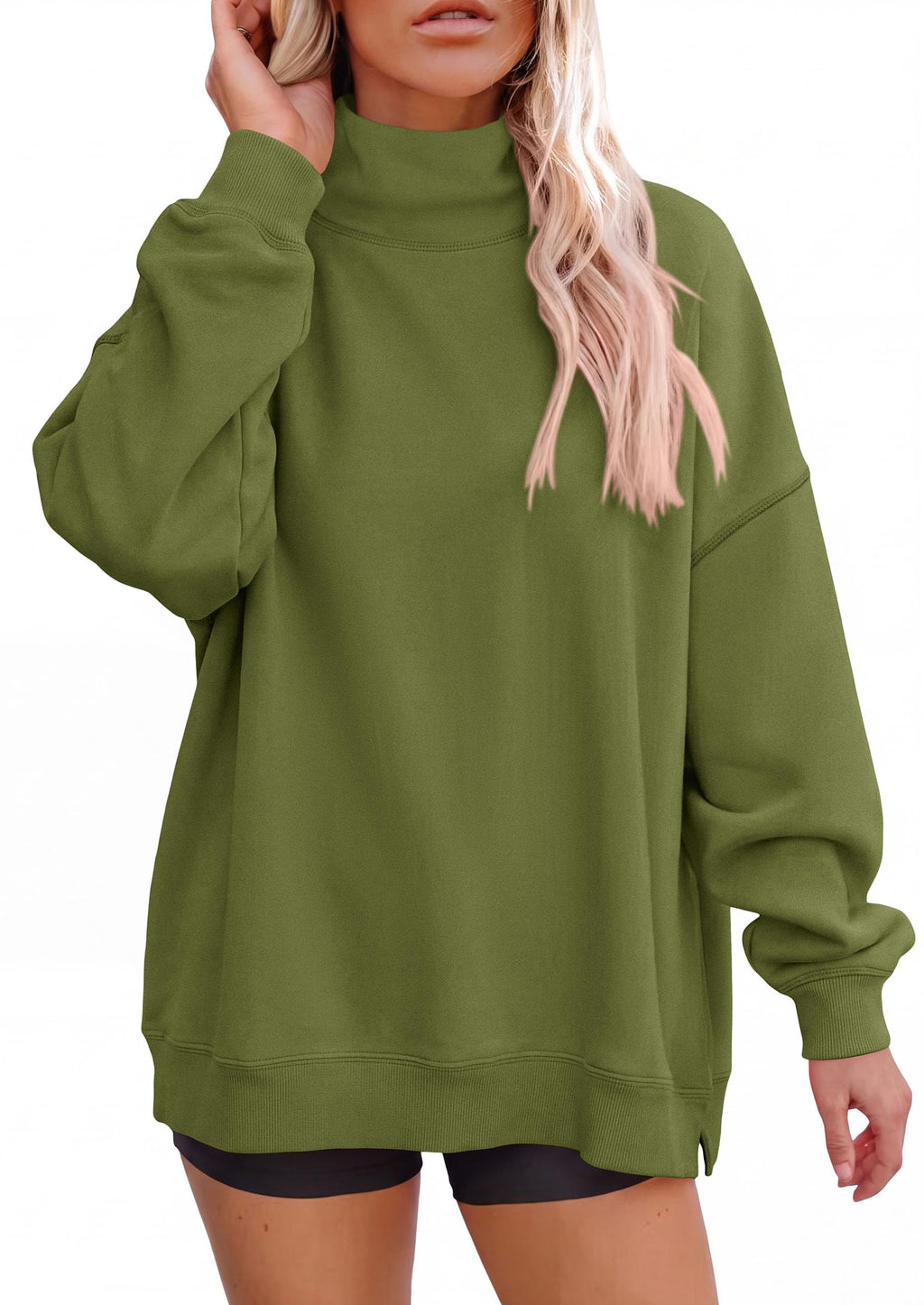 PRETTYGARDEN Womens Mock Neck Sweatshirt Oversized Pullover Loose Fit,Side Pockets,Long Sleeve Drop Shoulder Tops,Casual Lounge Work Travel Airport Outfits,Fall Fashion Winter Clothes