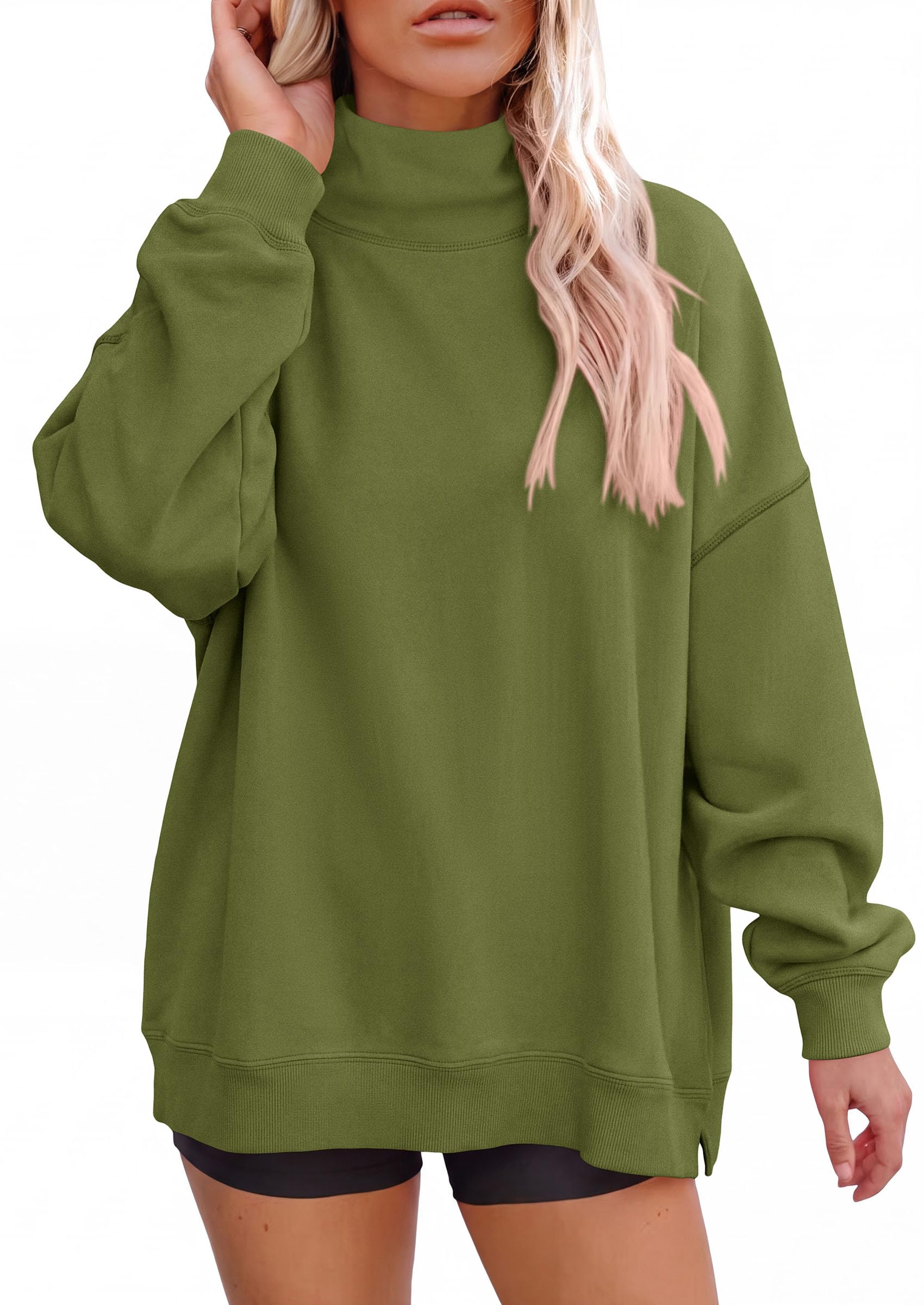 PRETTYGARDEN Womens Mock Neck Sweatshirt Oversized Pullover Loose Fit,Side Pockets,Long Sleeve Drop Shoulder Tops,Casual Lounge Work Travel Airport Outfits,Fall Fashion Winter Clothes