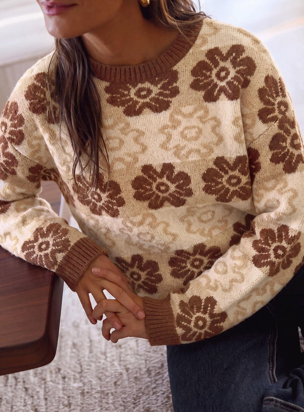 PRETTYGARDEN Women's Floral Crewneck Sweater Knit Pullover Loose Fit, Chunky Knit Sweaters Tops, Dressy Casual Work Vacation Holiday Outfits, Womens Fall Fashion, Winter Clothes