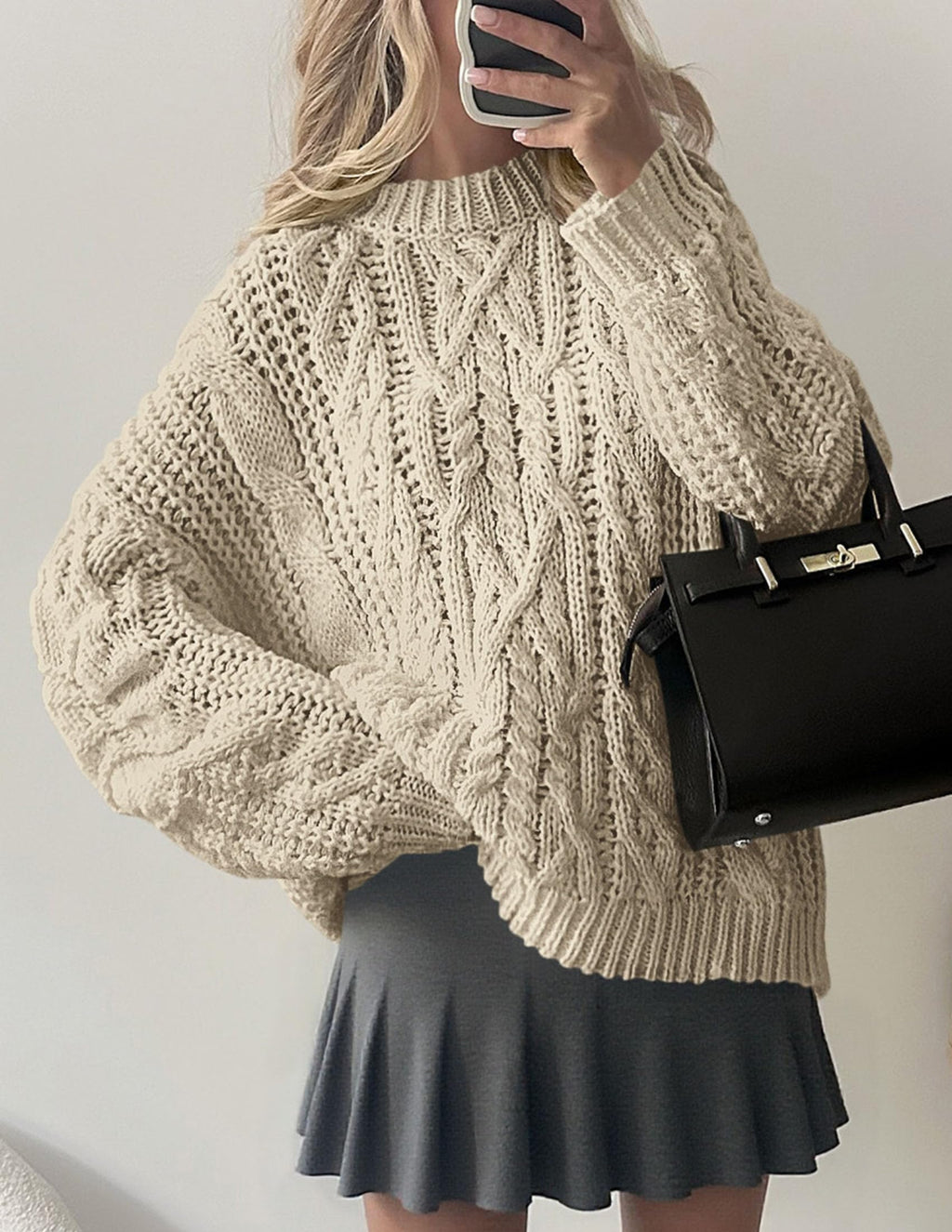 PRETTYGARDEN Women's Oversized Fall Sweaters Casual Long Sleeve Crewneck Chunky Cable Knit Pullover Tops Winter Clothes