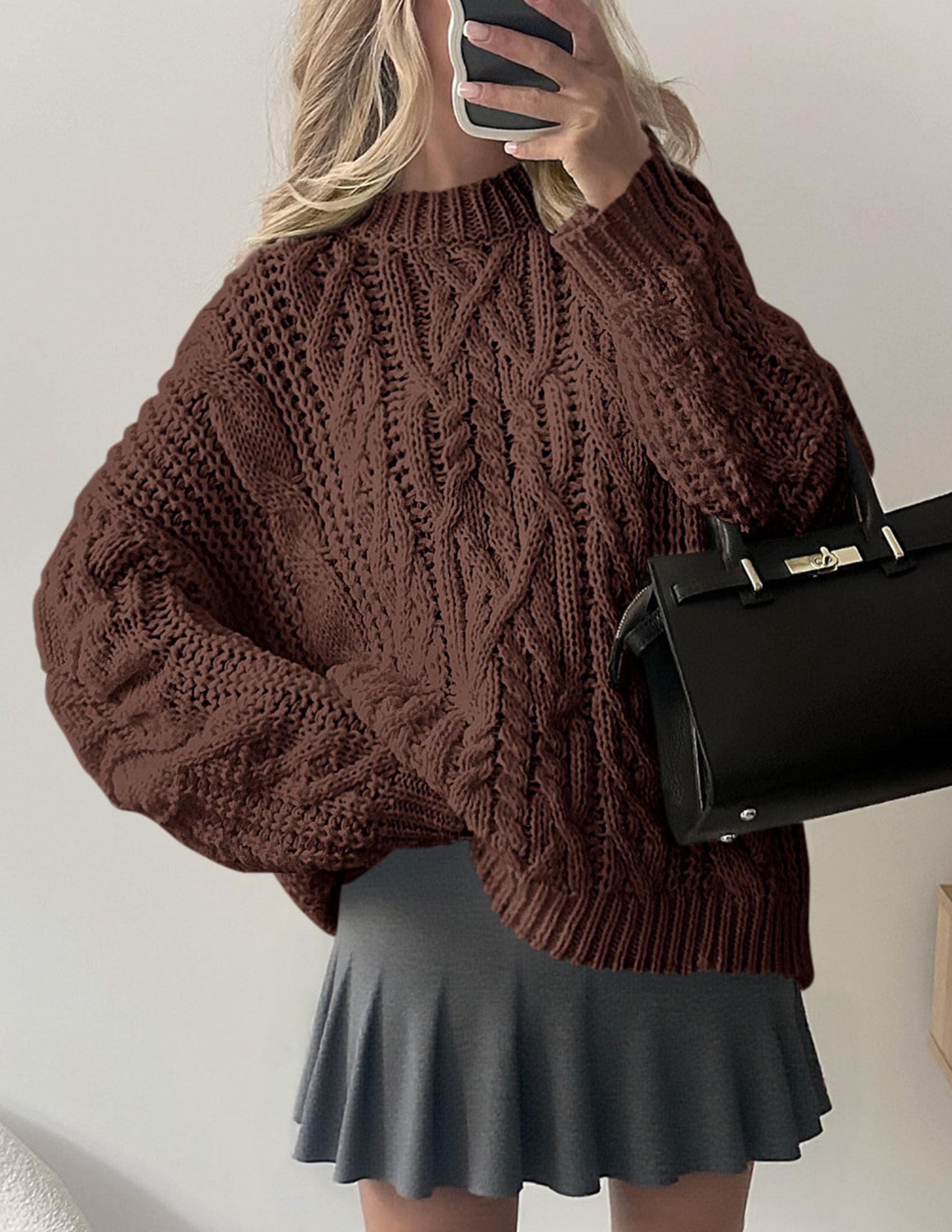 PRETTYGARDEN Women's Oversized Fall Sweaters Casual Long Sleeve Crewneck Chunky Cable Knit Pullover Tops Winter Clothes