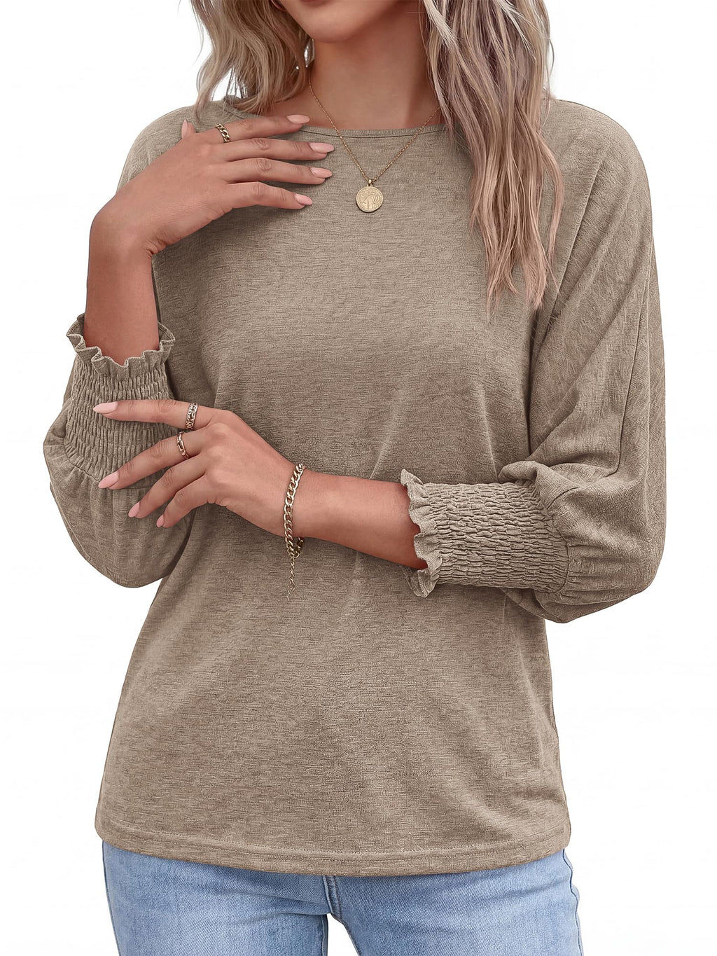 BTFBM Womens Tops Dressy Casual Summer T Shirts Crewneck 3/4 Sleeve Beach Vacation Loose Tunic Spring Work Blouse