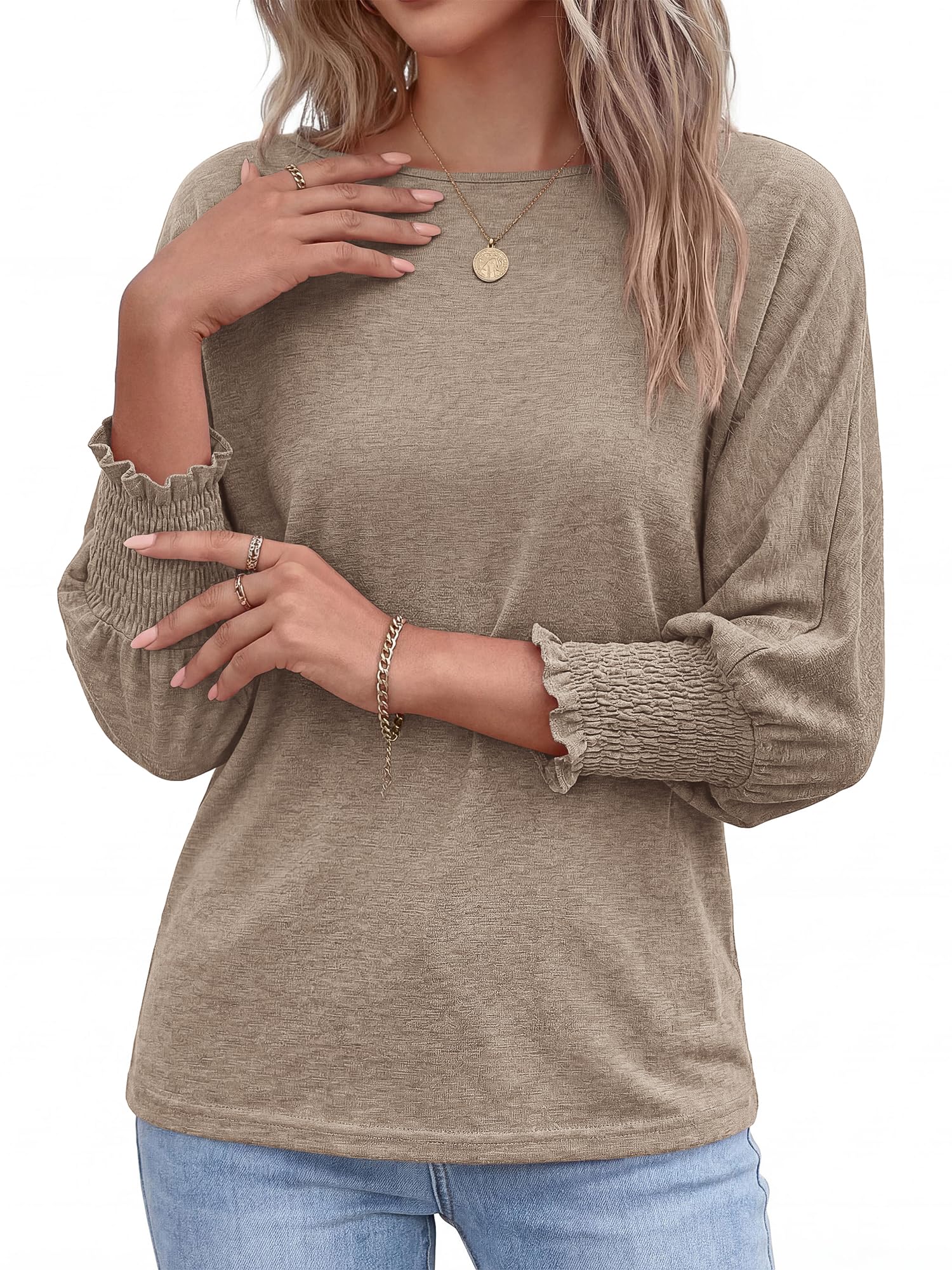 BTFBM Womens Tops Dressy Casual Summer T Shirts Crewneck 3/4 Sleeve Beach Vacation Loose Tunic Spring Work Blouse