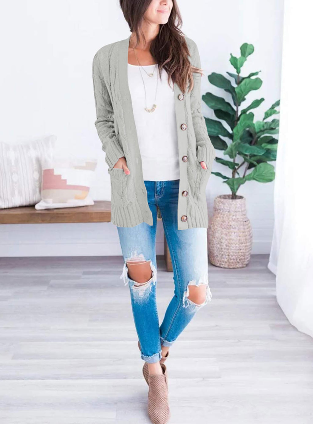 PRETTYGARDEN Women's Open Front Cardigan Sweaters Fall Fashion Button Down Cable Knit Chunky Winter Clothing Outerwear Coats