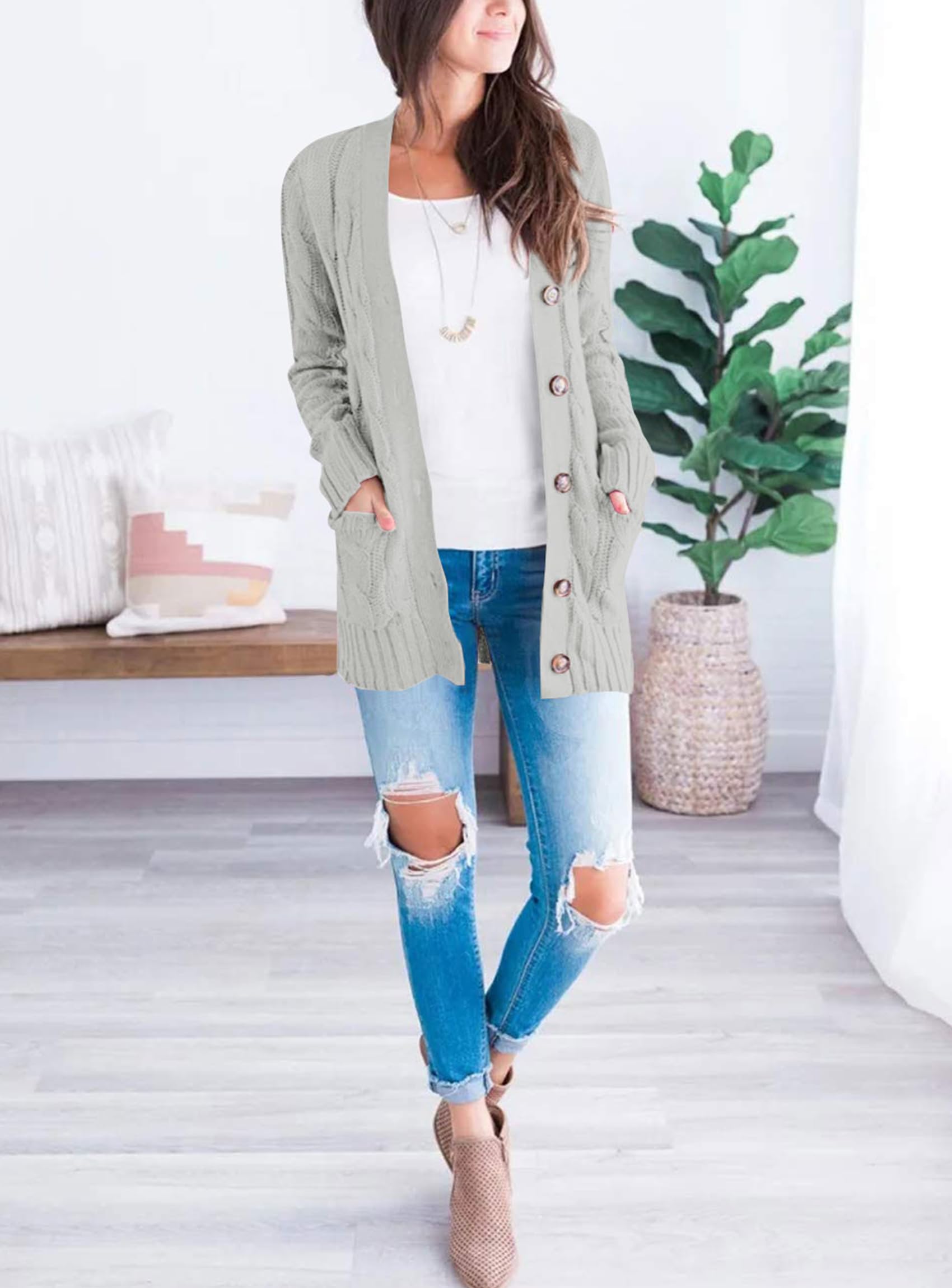 PRETTYGARDEN Women's Open Front Cardigan Sweaters Fall Fashion Button Down Cable Knit Chunky Winter Clothing Outerwear Coats