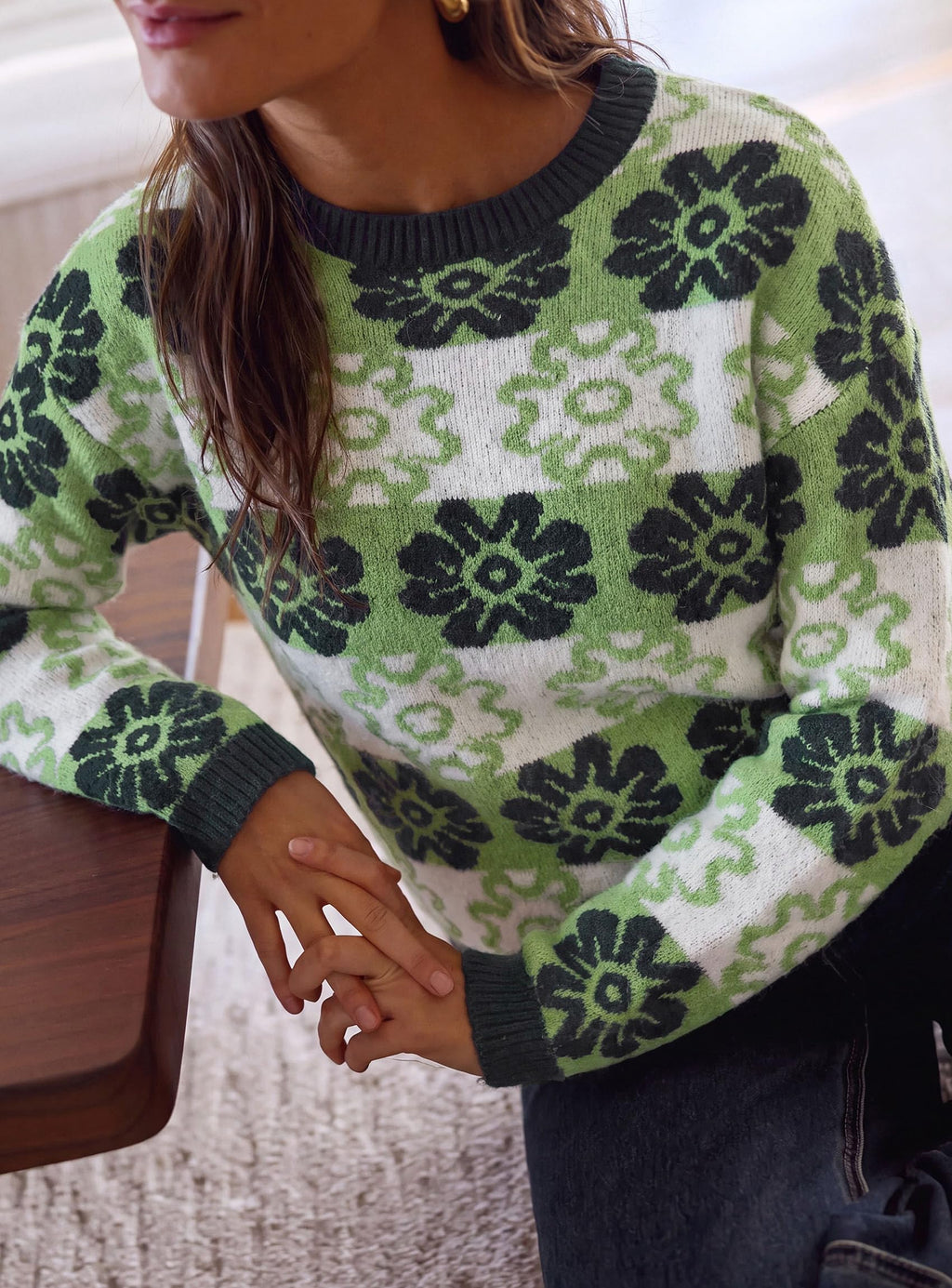 PRETTYGARDEN Women's Floral Crewneck Sweater Knit Pullover Loose Fit, Chunky Knit Sweaters Tops, Dressy Casual Work Vacation Holiday Outfits, Womens Fall Fashion, Winter Clothes