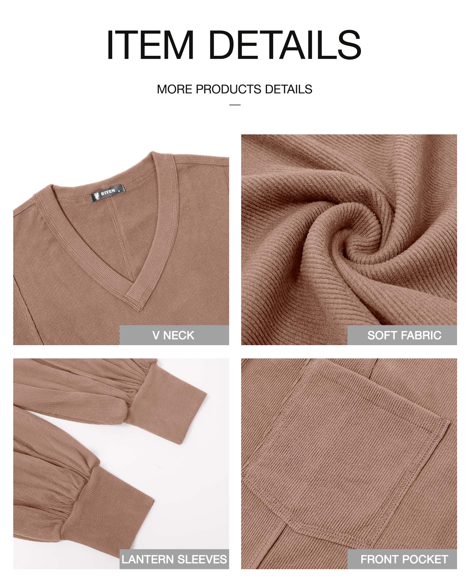 FreshPretty Womens Fall Fashion Long Sleeve Shirts Casual V Neck Ribbed Knit Blouses Pullover Trendy Loose Fit Tunic Tops