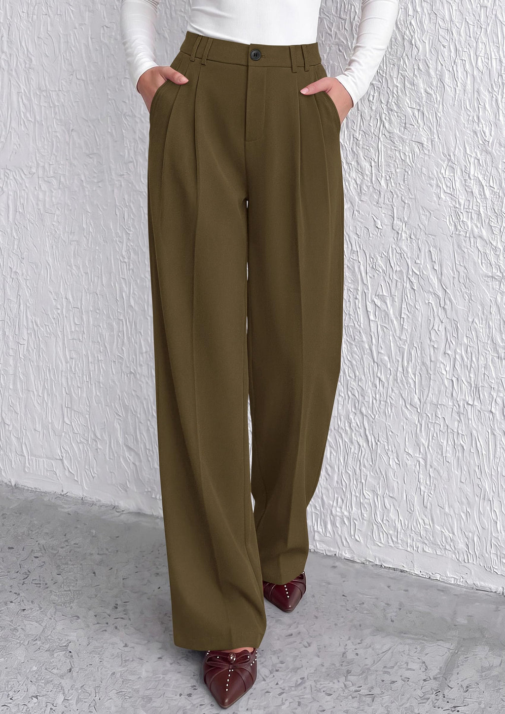 PRETTYGARDEN Women's Dress Pants Wide Leg Flowy Trousers High Waisted Palazzo Pants, Pleated Front, Side Pockets, Work Office Wear, Business Casual Outfits, Fall Fashion Clothing