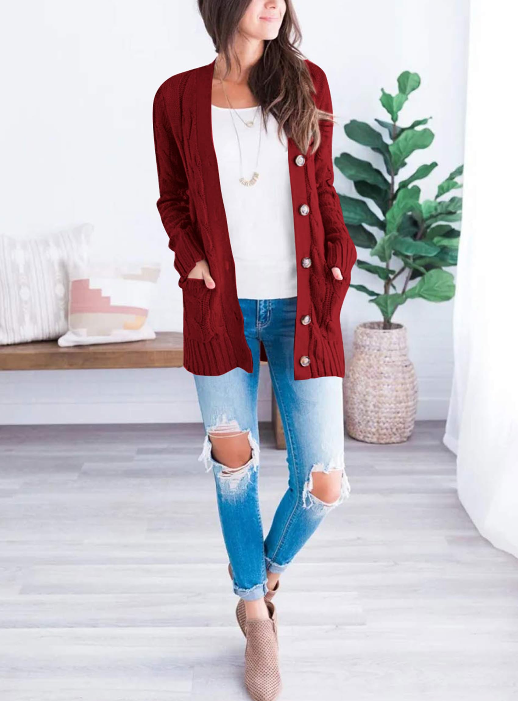 PRETTYGARDEN Women's Open Front Cardigan Sweaters Fall Fashion Button Down Cable Knit Chunky Winter Clothing Outerwear Coats