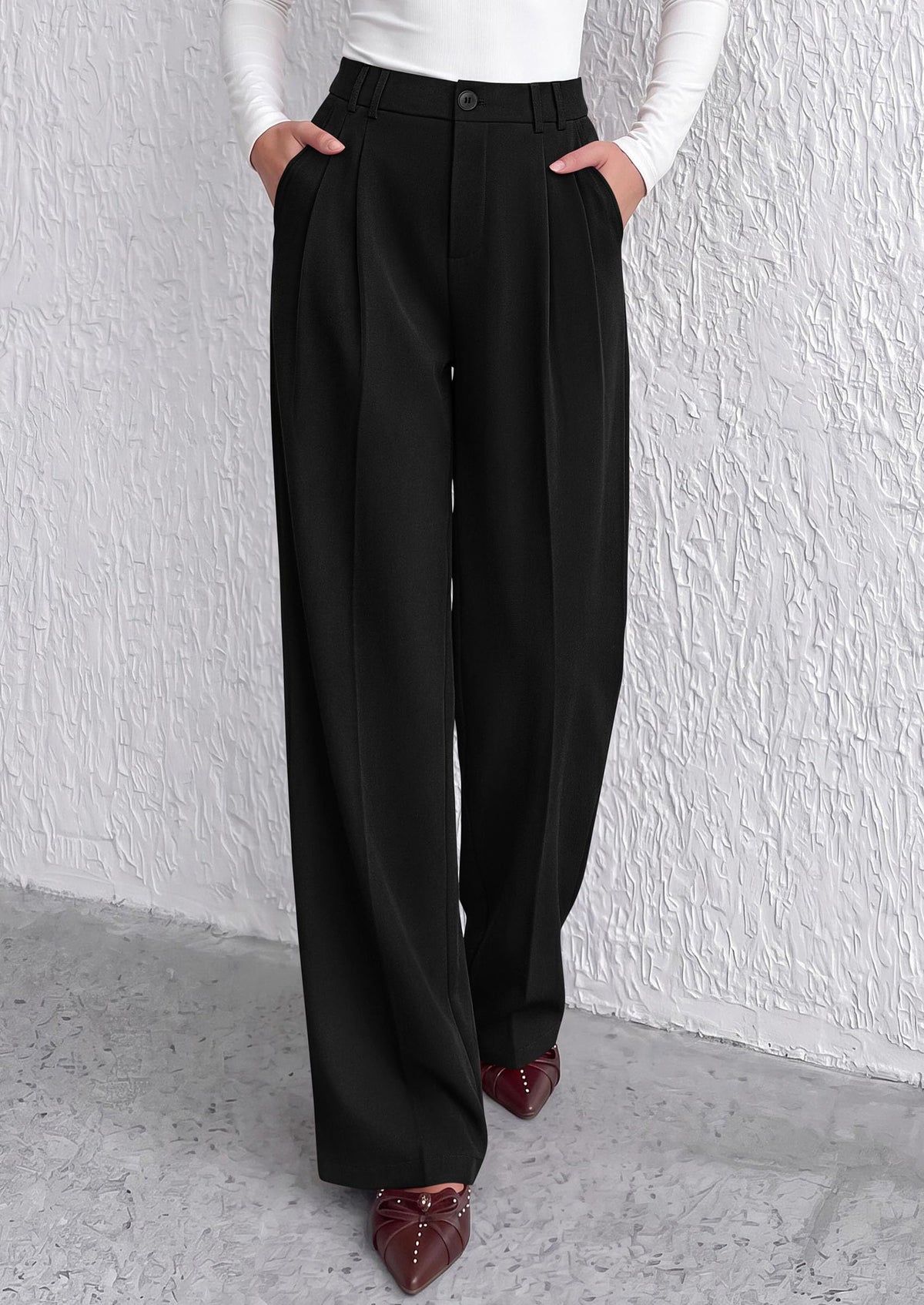 PRETTYGARDEN Women's Dress Pants Wide Leg Flowy Trousers High Waisted Palazzo Pants, Pleated Front, Side Pockets, Work Office Wear, Business Casual Outfits, Fall Fashion Clothing