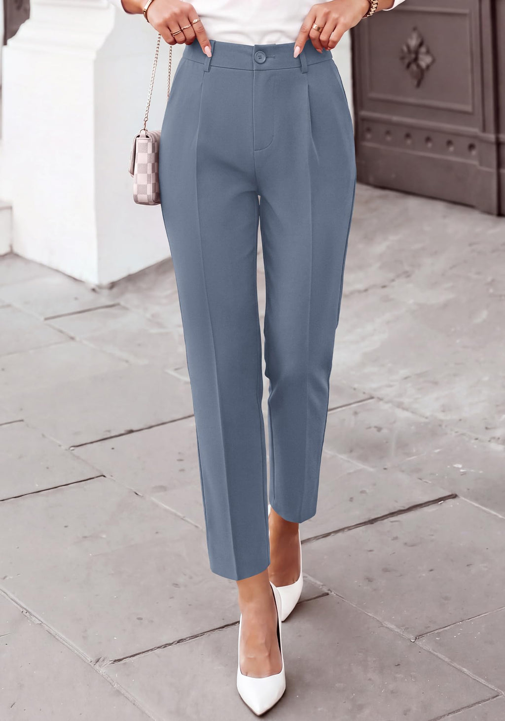 BTFBM Dress Pants Women Work Business Office Ankle Trousers Pockets Straight Leg Pleated Womens Slacks,Tapered Trousers for Work Office,Elastic Back High Waist,Fall Business Casual Outfits