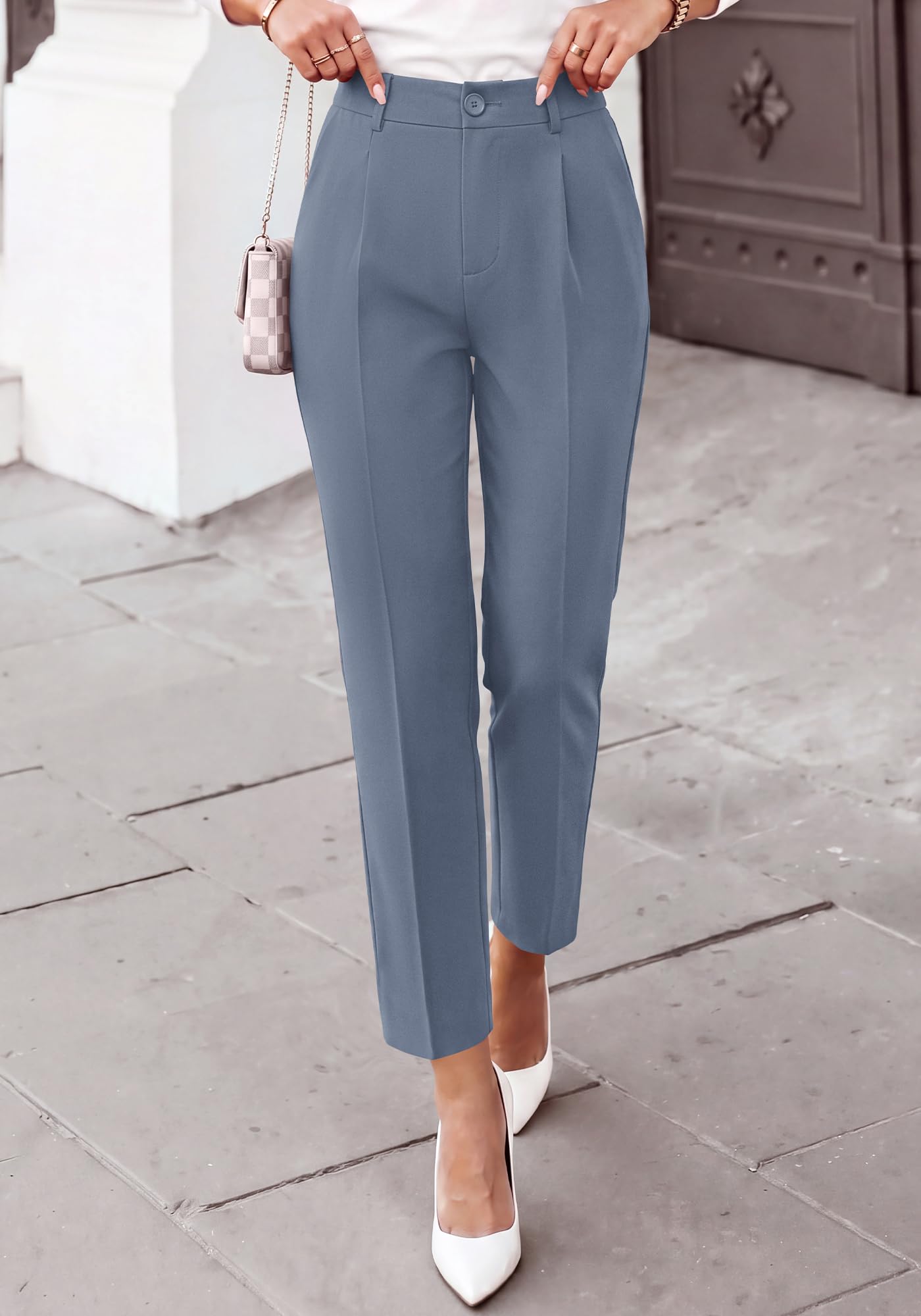 BTFBM Dress Pants Women Work Business Office Ankle Trousers Pockets Straight Leg Pleated Womens Slacks,Tapered Trousers for Work Office,Elastic Back High Waist,Fall Business Casual Outfits