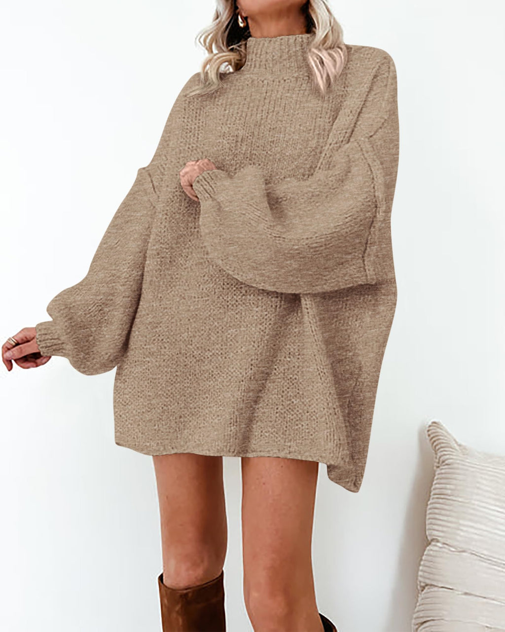 BTFBM Sweaters for Women Fall Long Sleeve Mock Neck Cable Knit Oversized Sweater Pullover Tops Thick Winter Clothes