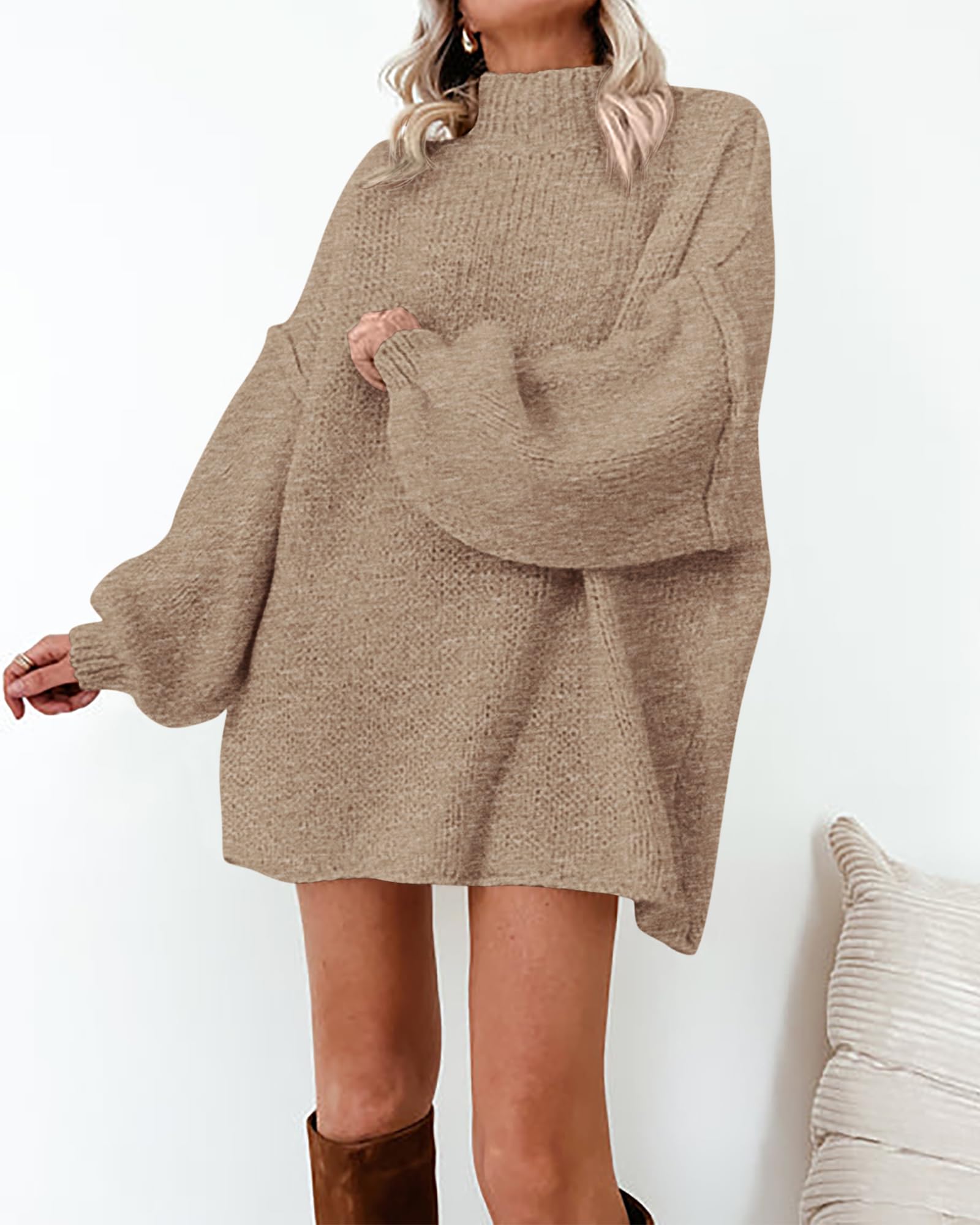 BTFBM Sweaters for Women Fall Long Sleeve Mock Neck Cable Knit Oversized Sweater Pullover Tops Thick Winter Clothes