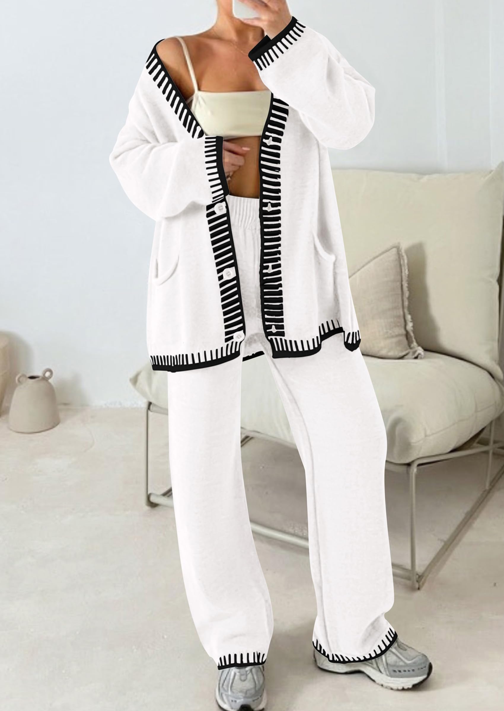 PRETTYGARDEN Lounge Sets for Women Fall Loungewear 2 Piece Outfits Cardigan Sweaters Track Suit Matching Winter Clothing