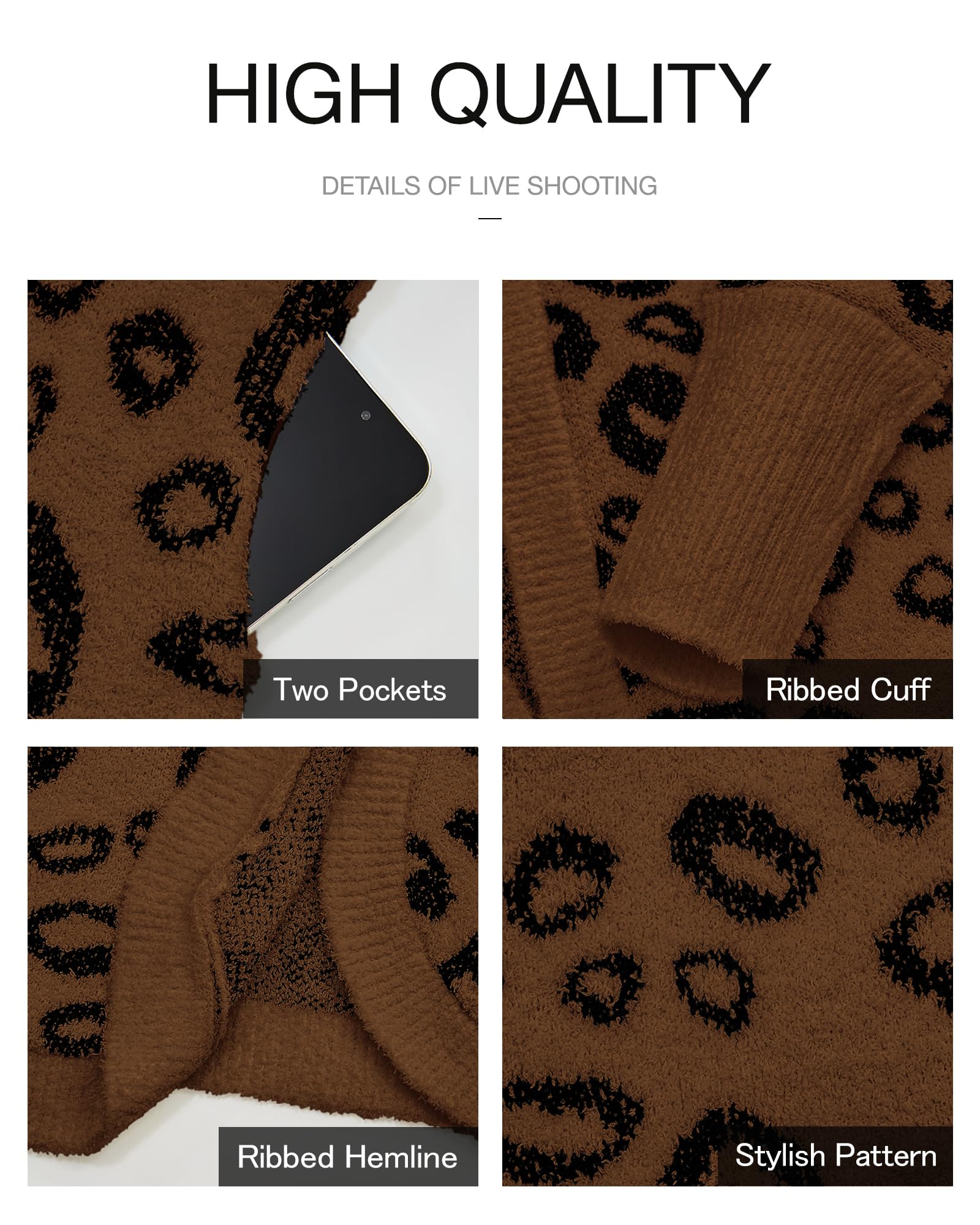 FreshPretty Leopard Cardigan for Women Long Sleeve Open Front Cardigans Sweaters Pockets Loose Knit Fall Winter Outwear