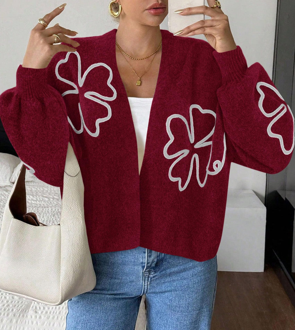 PRETTYGARDEN Women's Floral Oversized Cardigan Sweaters Trendy Fall Outfits Long Sleeve Sweater Jacket, Open Front Coat, Cozy Soft Chunky Knit, Casual Outerwear,Winter Fashion Clothing