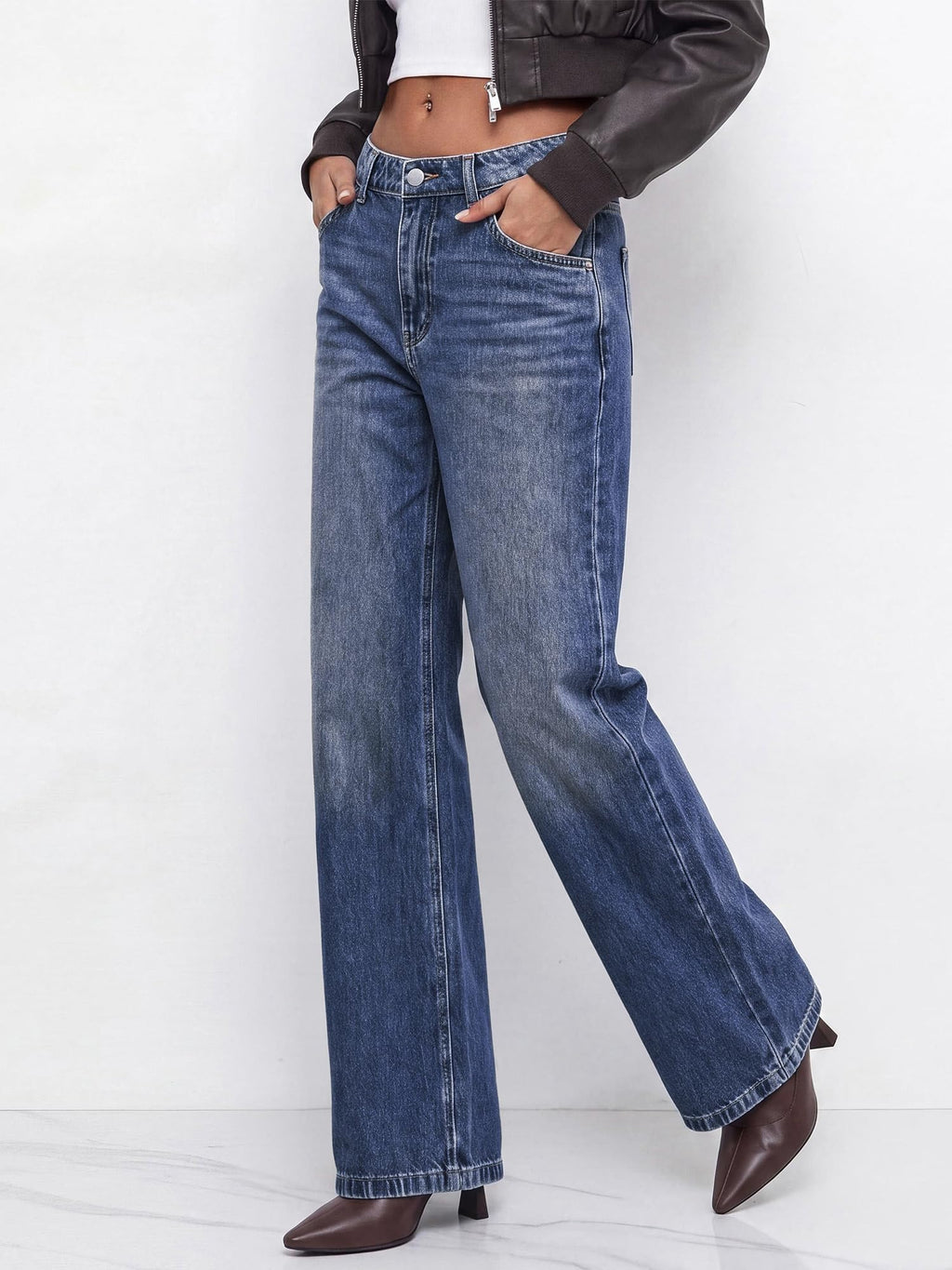 BTFBM Women Casual Straight Leg Jeans Trendy High Waisted, Pockets, Long Denim Pants, Slacks, Bottoms, Vacation Outfits, Travel Airport, Fashion Clothes, Fall Winter