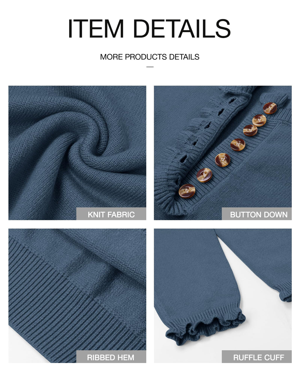 FreshPretty Womens Sweaters Fall Winter Clothes Long Sleeve Button Down Ruffle Crew Neck Casual Knitted Pullover Tops