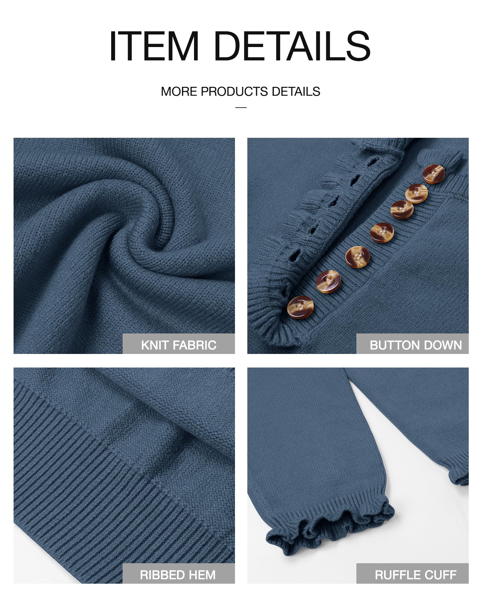 FreshPretty Womens Sweaters Fall Winter Clothes Long Sleeve Button Down Ruffle Crew Neck Casual Knitted Pullover Tops