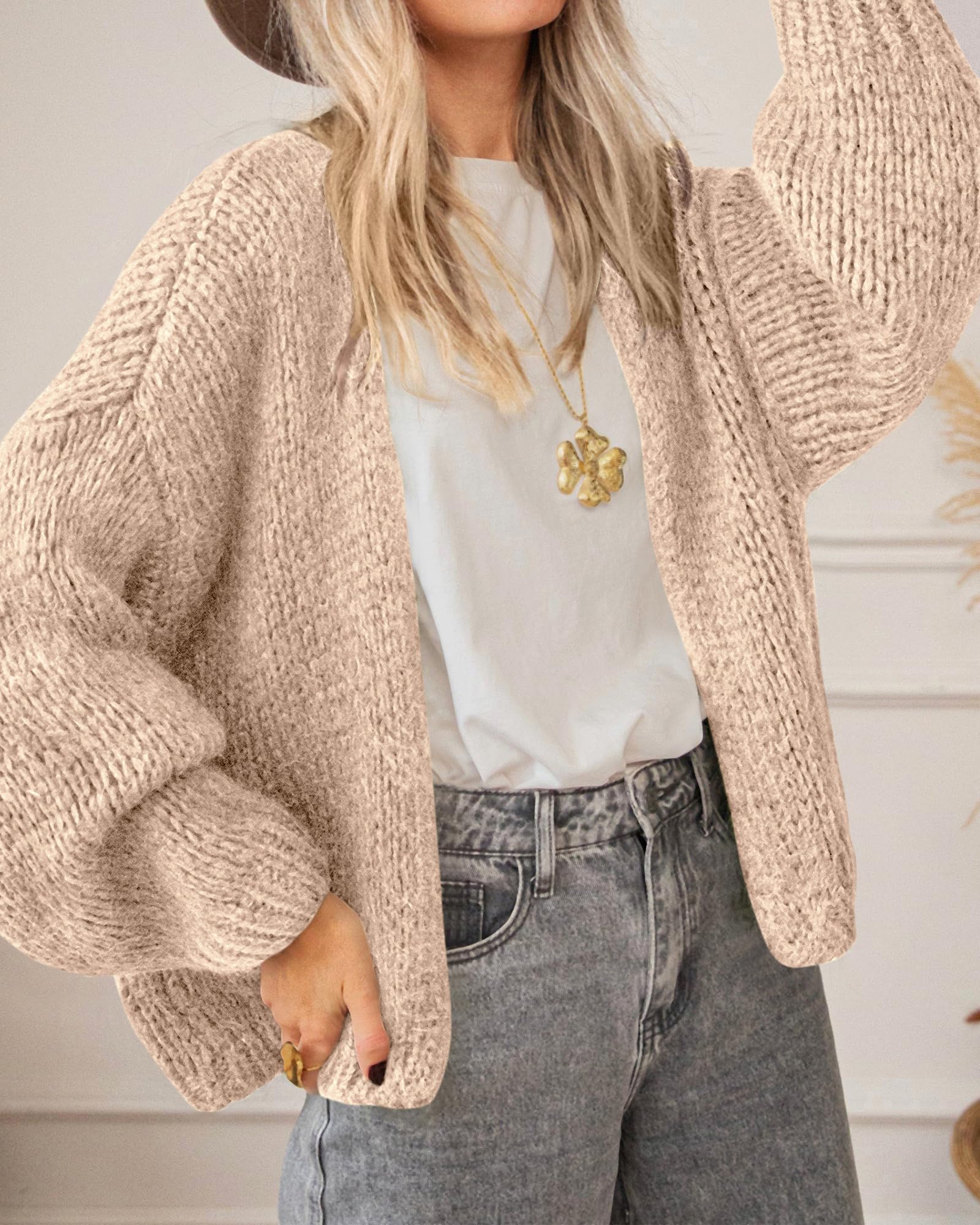 BTFBM Cardigan Sweaters for Women Fall Fashion Clothes | No Button No Pocket Design, Chunky Knit Open Front Cardigans, Ribbed Cuff Long Sleeve Sweater, Loose Winter Coat Clothing