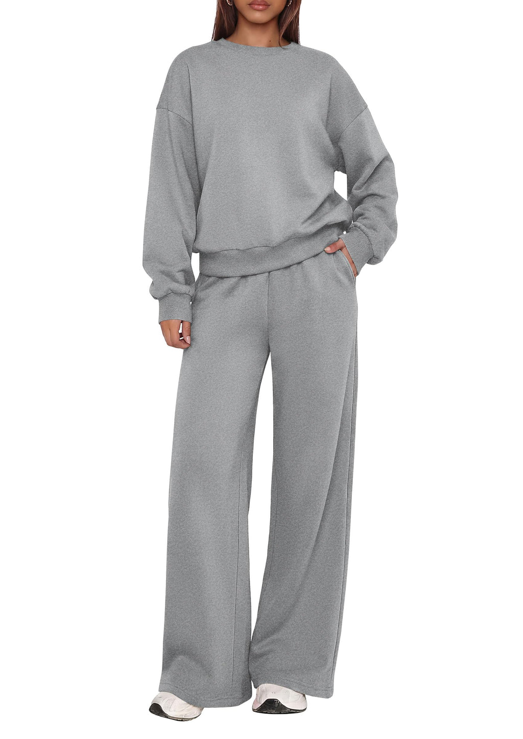 PRETTYGARDEN 2 Piece Lounge Sets for Women Casual Sweatsuits | Soft Fleece Lining,Crew Neck Oversized Sweatshirt & Wide Leg Pants,Workout Airport Matching Set Tracksuit,Fall Winter Outfits