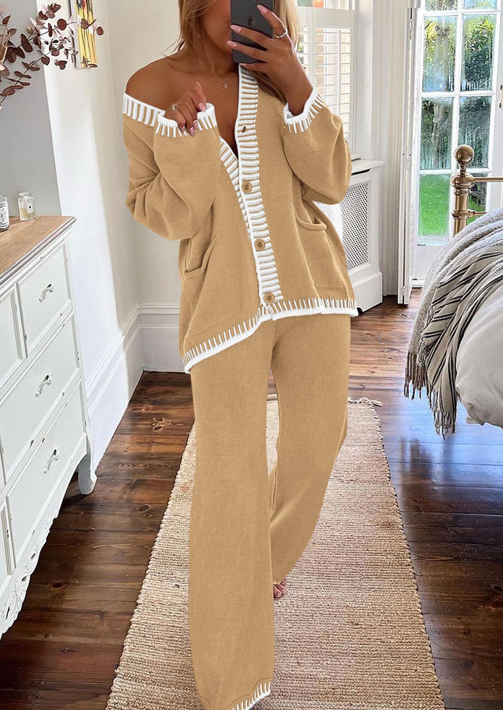 PRETTYGARDEN Lounge Sets for Women Fall Loungewear 2 Piece Outfits Cardigan Sweaters Track Suit Matching Winter Clothing