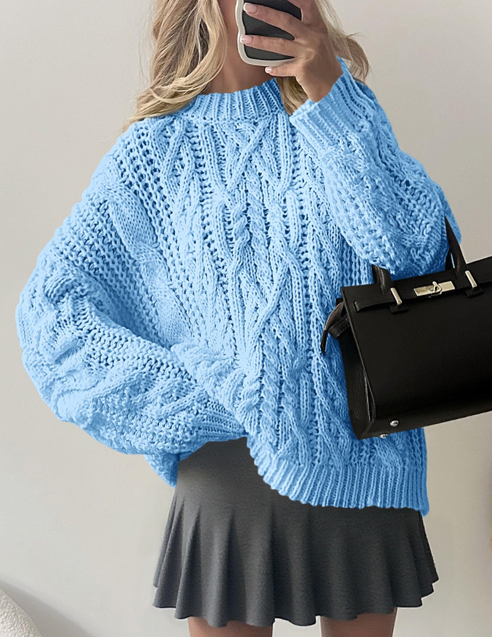 PRETTYGARDEN Women's Oversized Fall Sweaters Casual Long Sleeve Crewneck Chunky Cable Knit Pullover Tops Winter Clothes