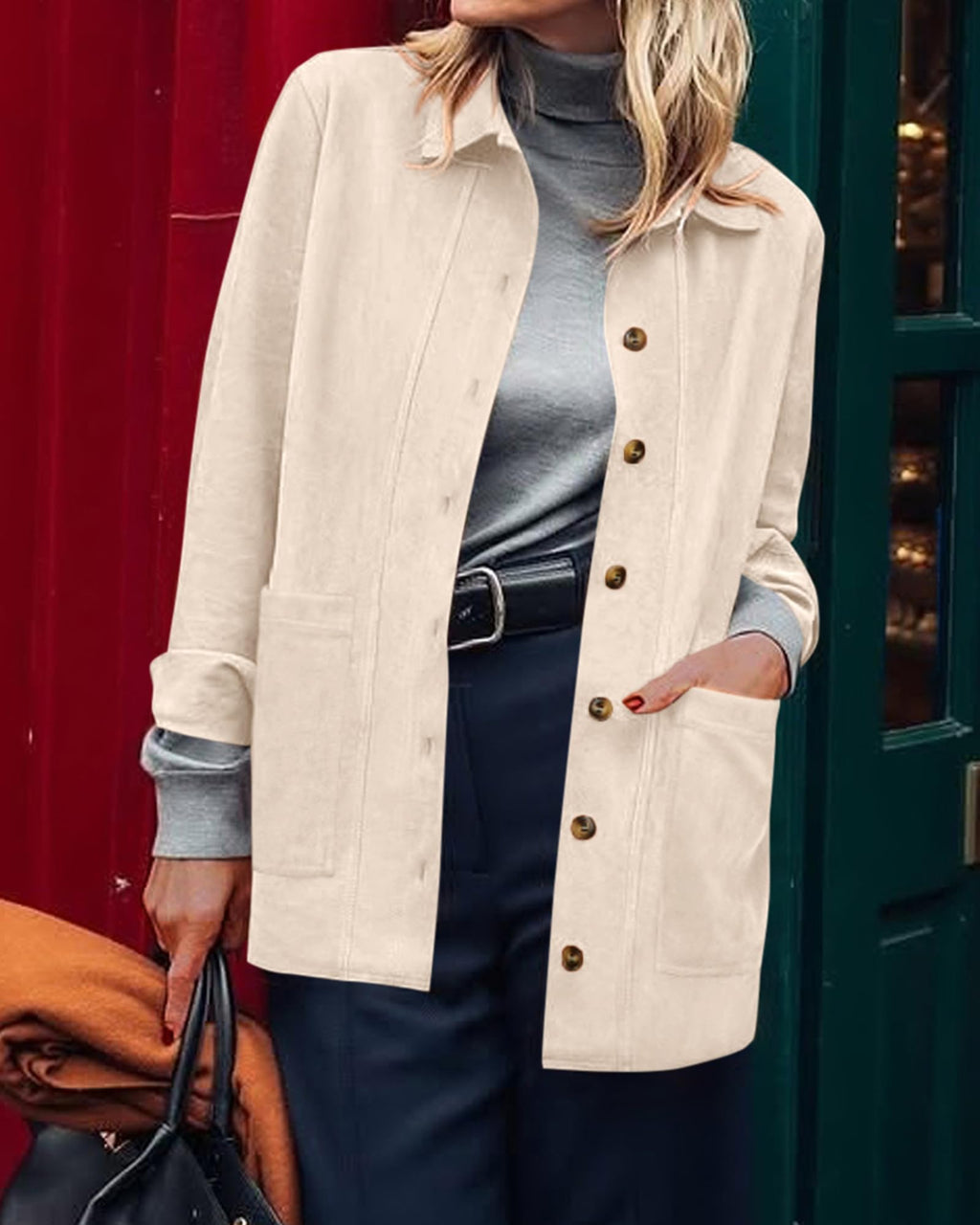 BTFBM Faux Suede Jacket Women Fall Fashion Leather Jackets Long Sleeve Button Down Winter Coats Shackets Outerwear