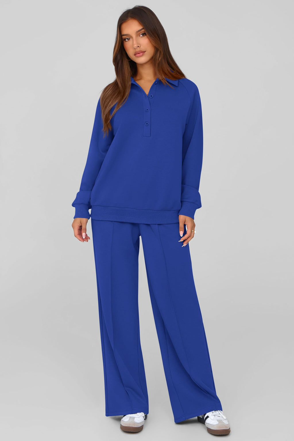 PRETTYGARDEN Women Fall 2 Piece Outfits Sweatsuits Lounge Sets Quarter Button Long Sleeve Sweatshirt, Wide Leg Sweat Pants, Casual 2 Piece Sets Tracksuit, Airport Travel Outfits for Women