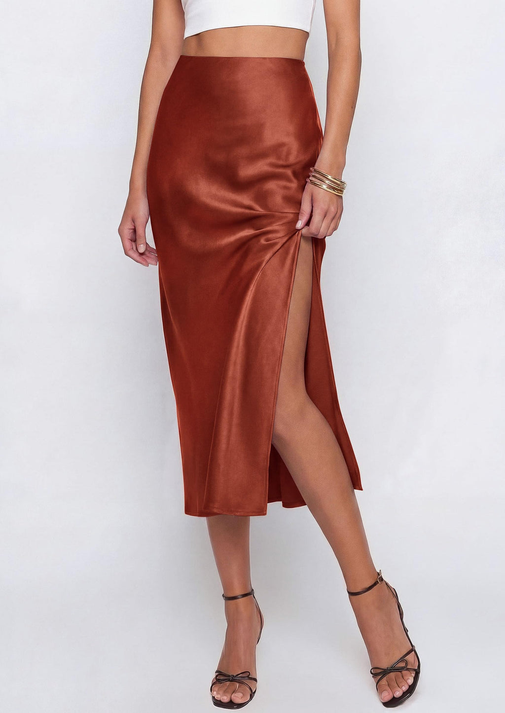 PRETTYGARDEN Womens Satin Skirt Summer Silk Business Casual High Waisted A Line Flowy Work Wedding Cocktail Midi Skirts