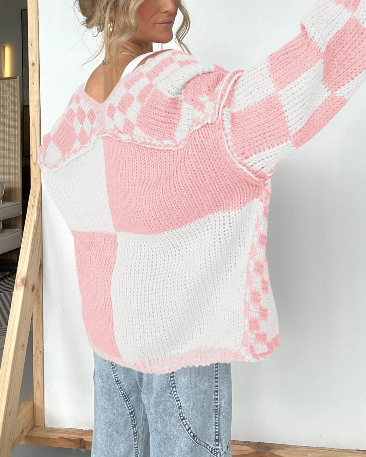 BTFBM Casual Cardigan Sweater for Women Fall Long Sleeve Sweaters Fall Outfits, Loose Fit,Solid,Open Front Chunky Knit Sweaters,Chunky Cardigan Sweaters For Women,Checkered Outwear Coat