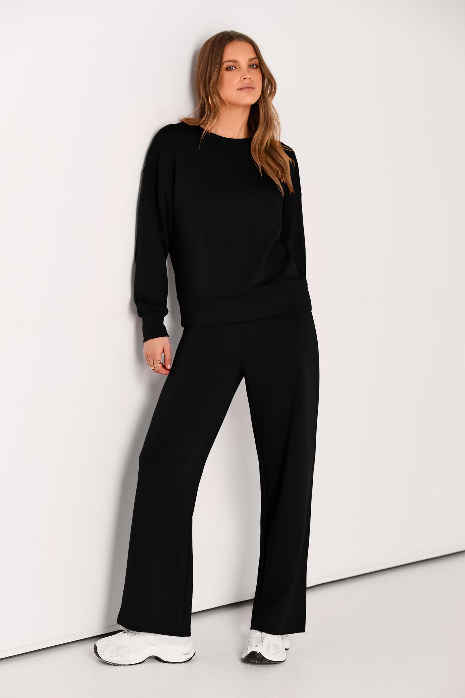 PRETTYGARDEN Womens 2 Piece Outfits Fall Long Sleeve Sweatshirt Wide Leg Pants Lounge Sets Winter Sweatsuits Tracksuit