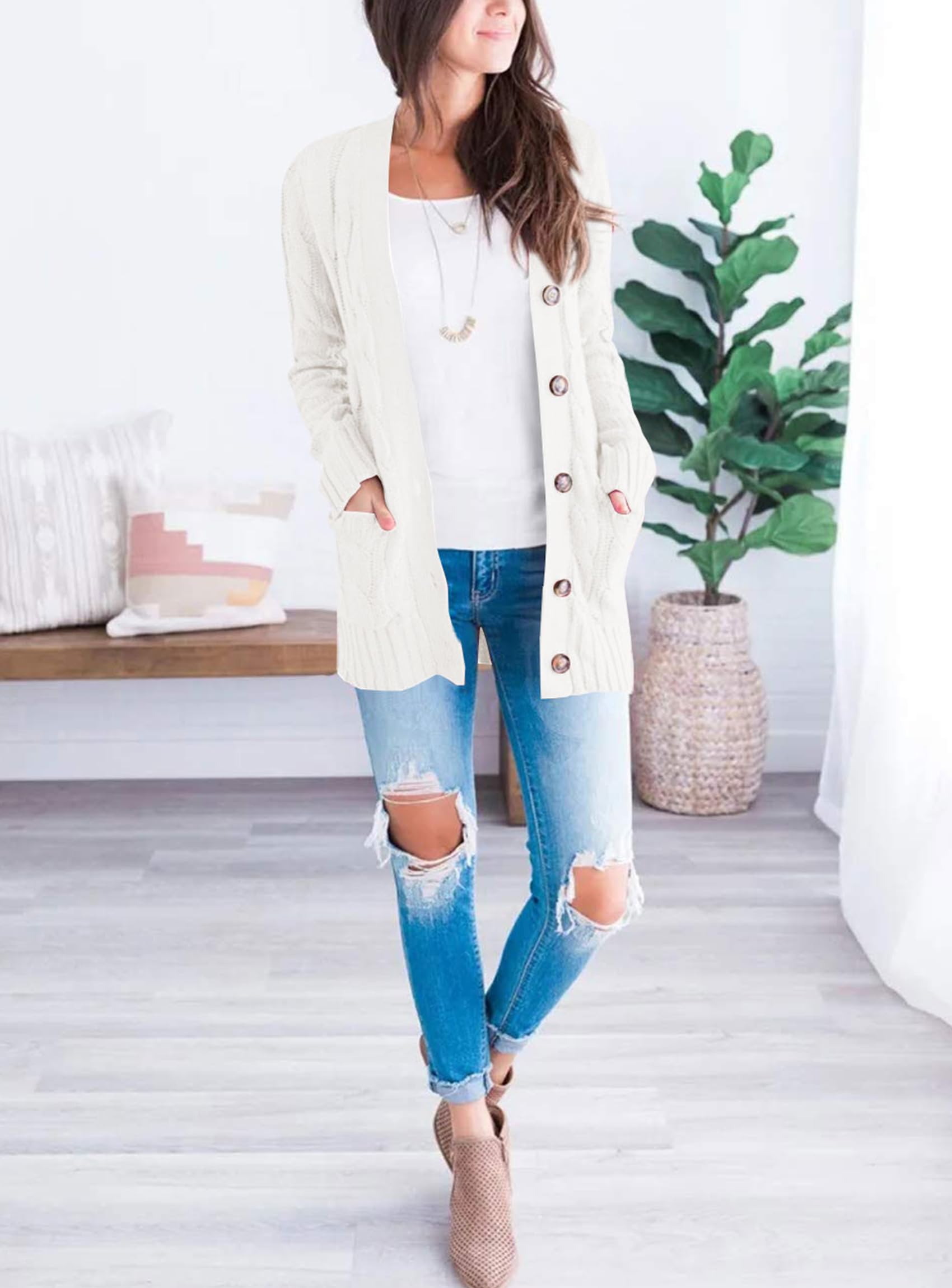 PRETTYGARDEN Women's Open Front Cardigan Sweaters Fall Fashion Button Down Cable Knit Chunky Winter Clothing Outerwear Coats